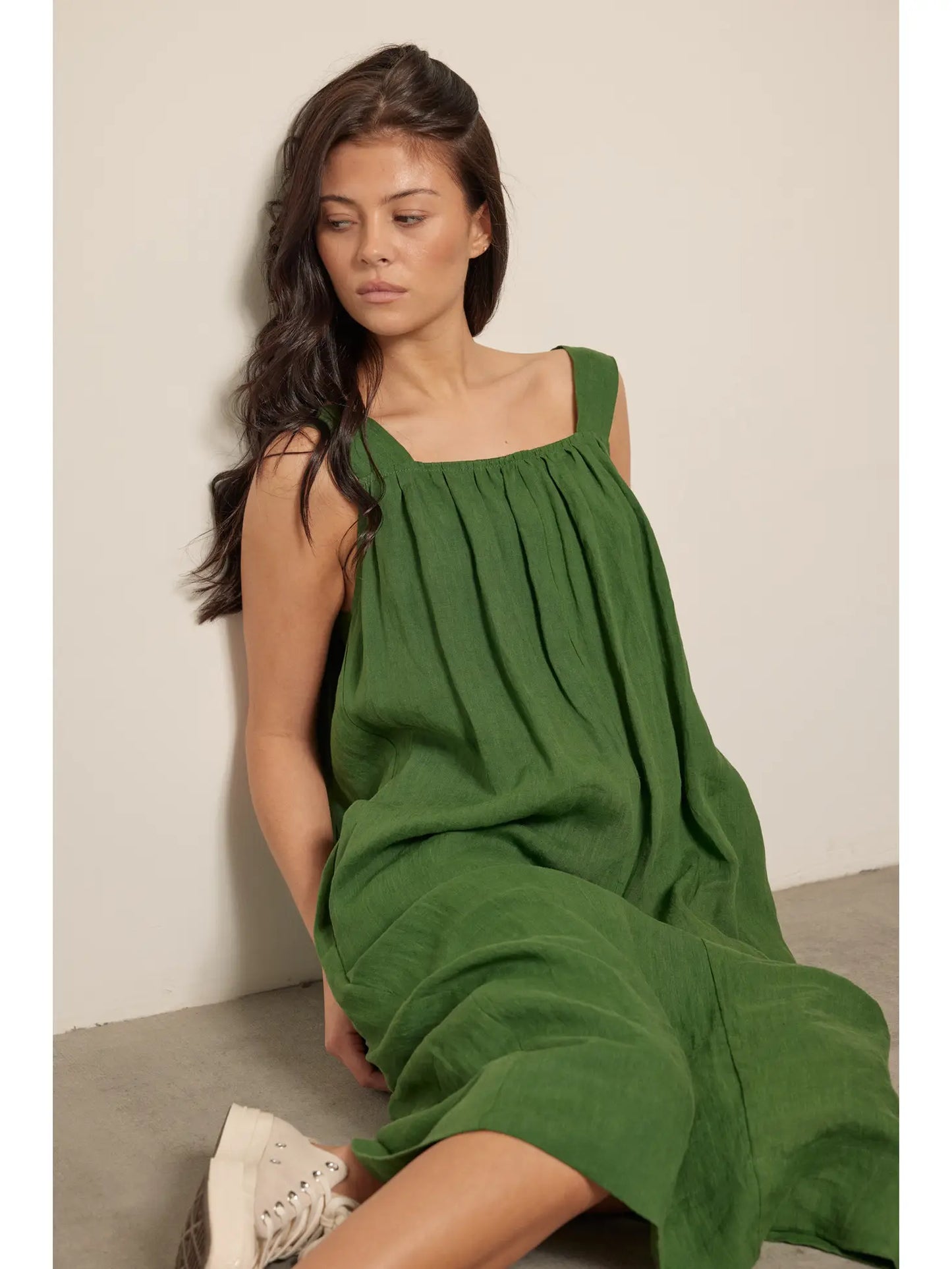 Shoulder Tie Linen Dress