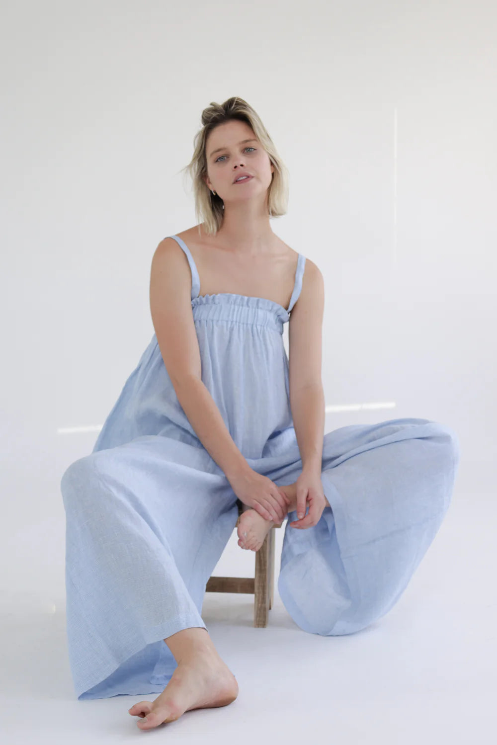 Gingham linen wide leg jumpsuit