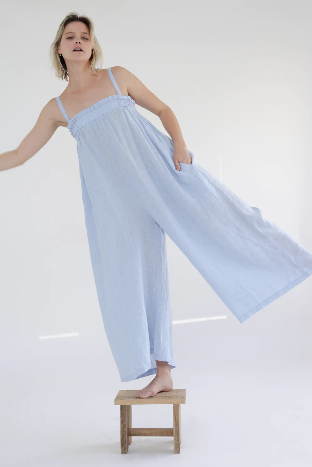 Gingham linen wide leg jumpsuit