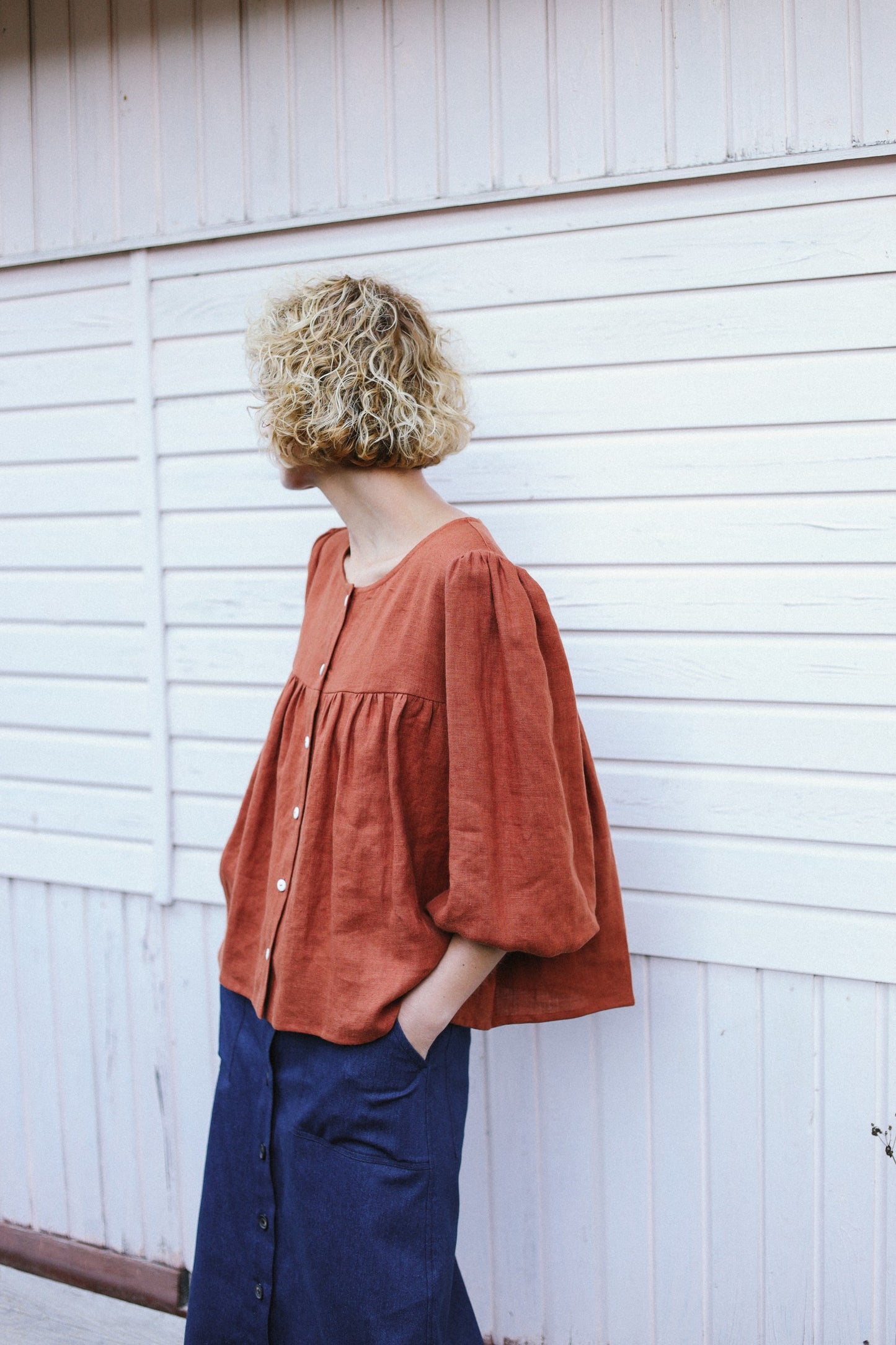Linen Puff Sleeve Blouse