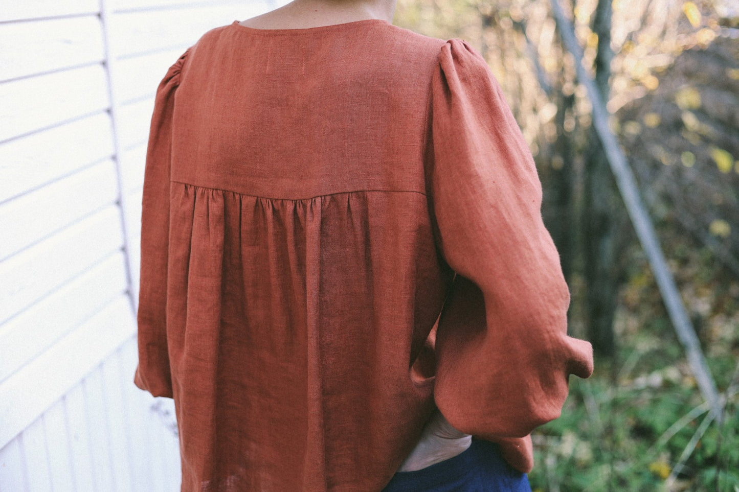 Linen Puff Sleeve Blouse
