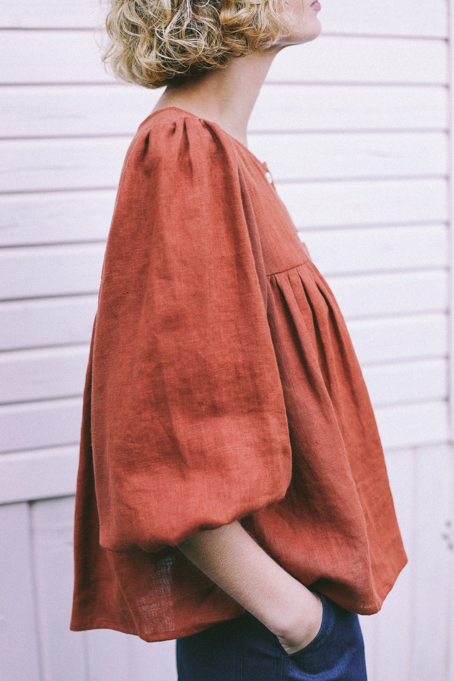 Linen Puff Sleeve Blouse