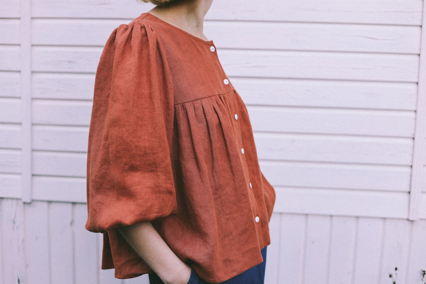Linen Puff Sleeve Blouse