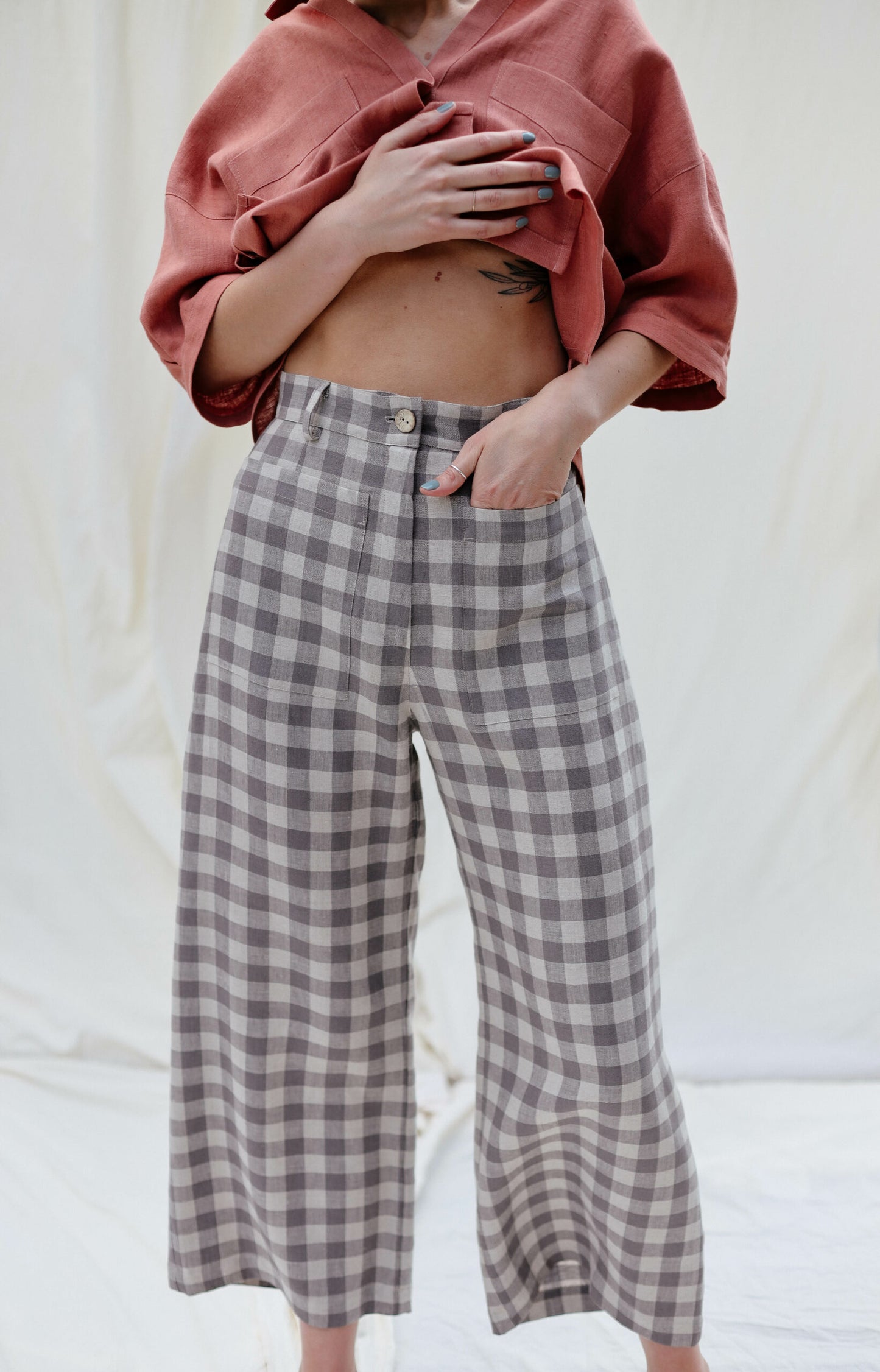 Checkered Linen High Waisted Culottes
