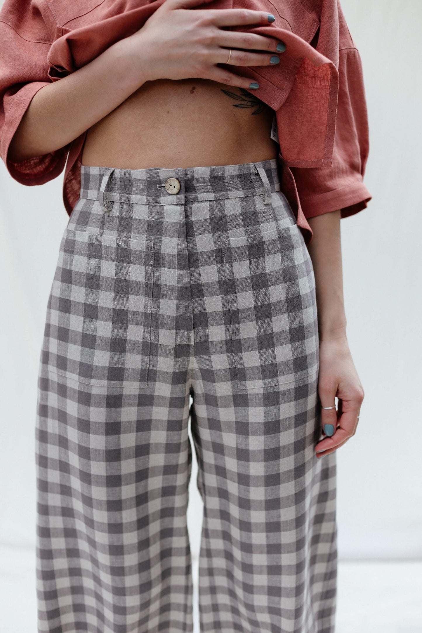 Checkered Linen High Waisted Culottes