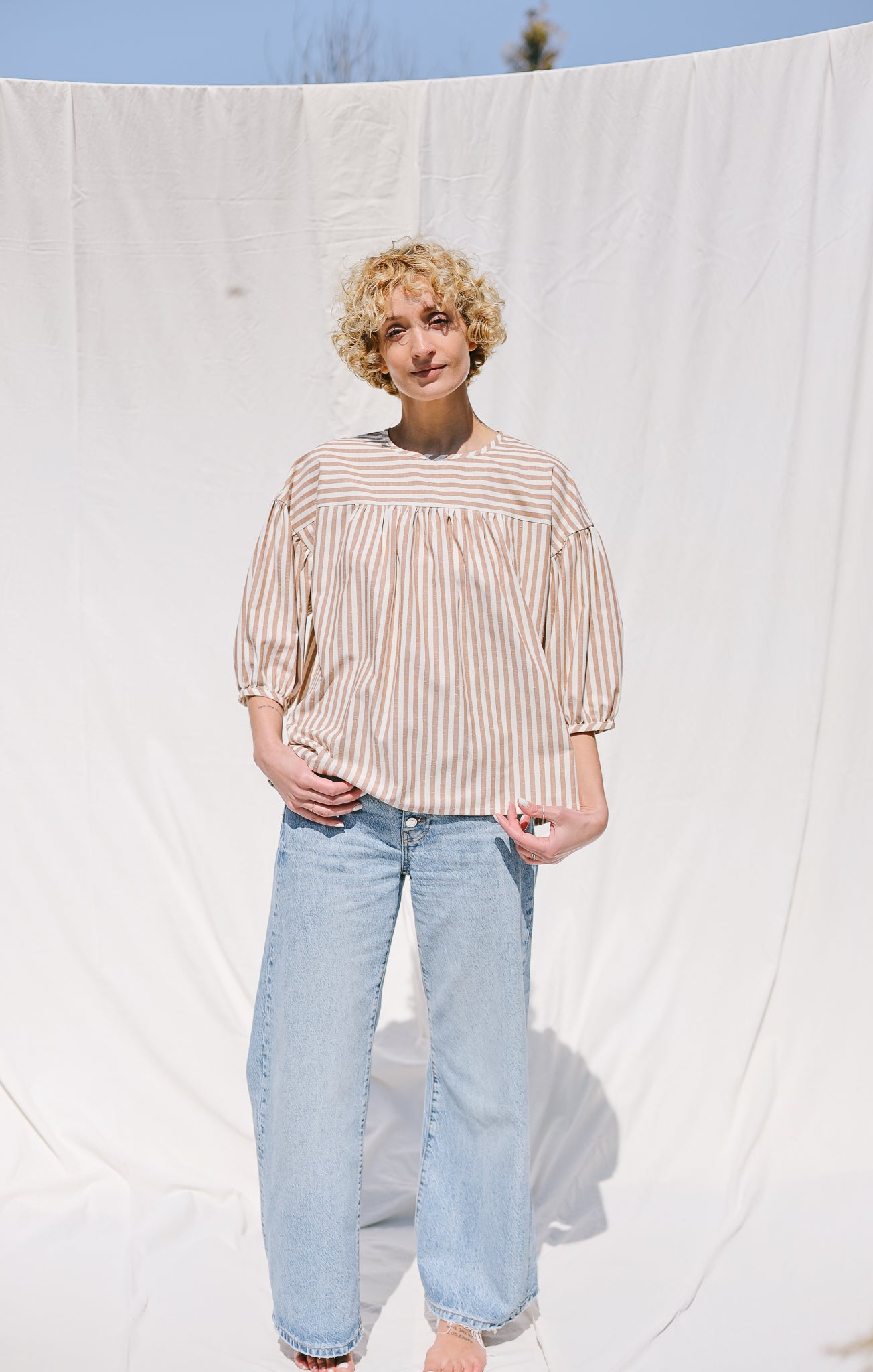 Dropped Shoulder Striped Blouse