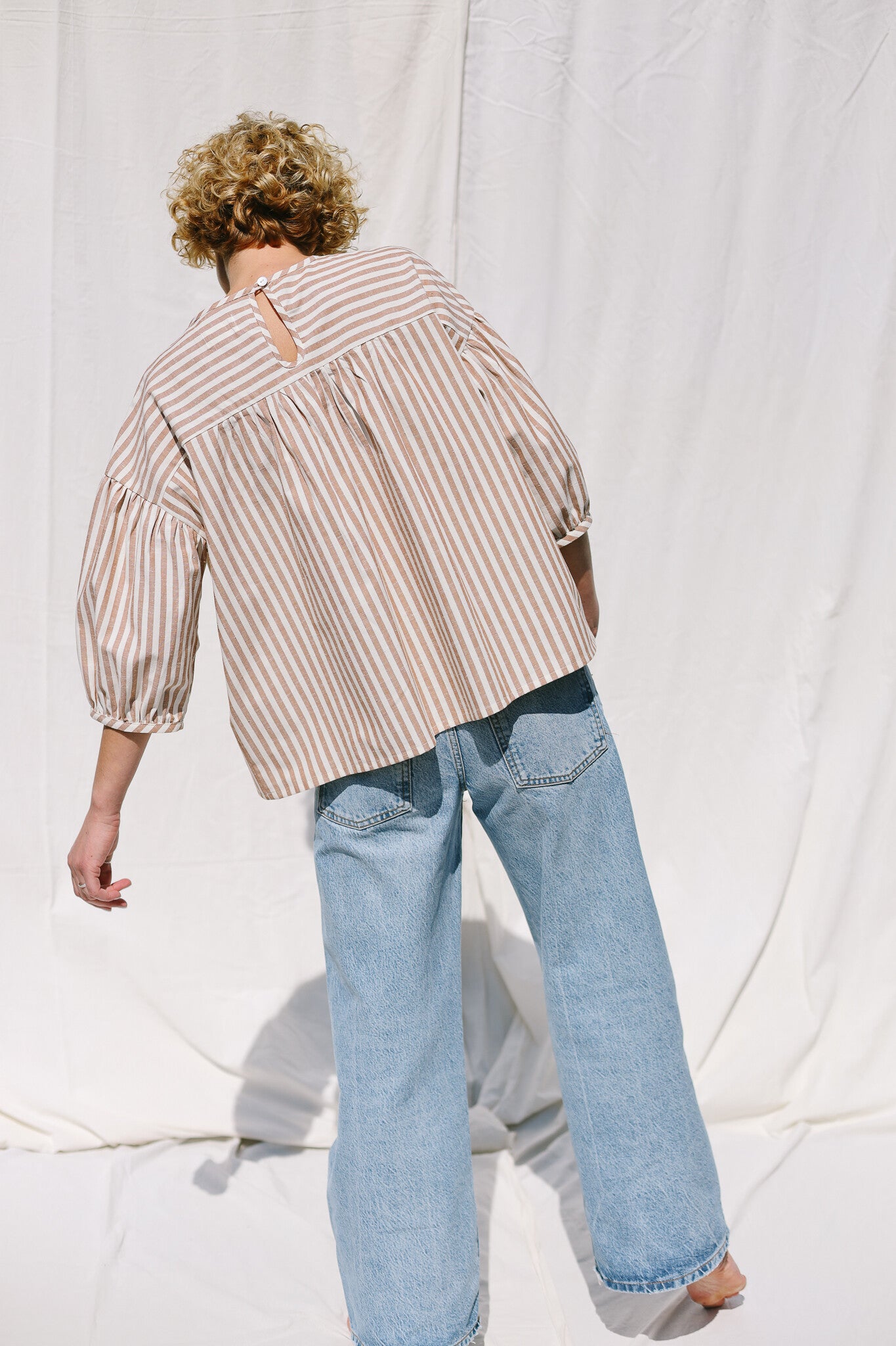 Dropped Shoulder Striped Blouse