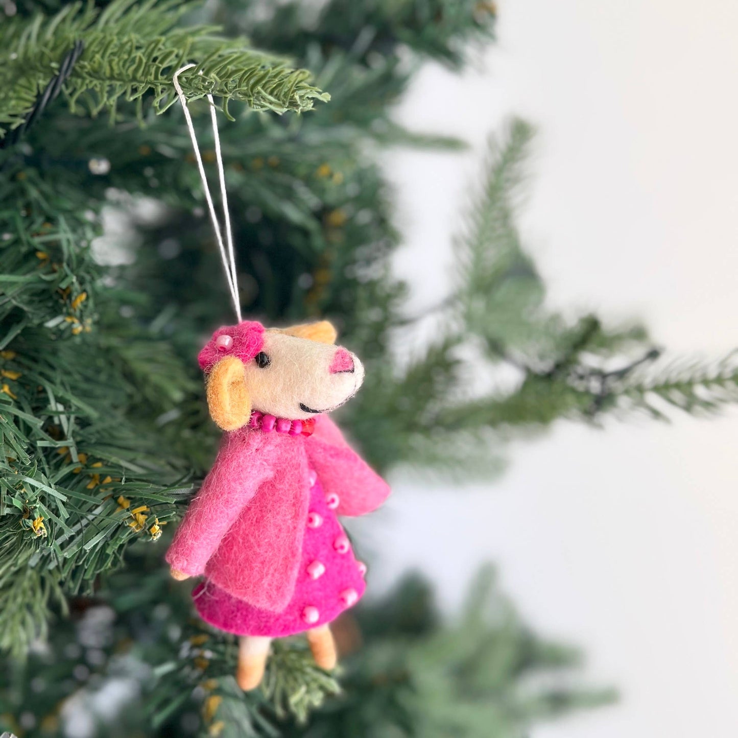 Felt Mouse Lady Christmas Ornament