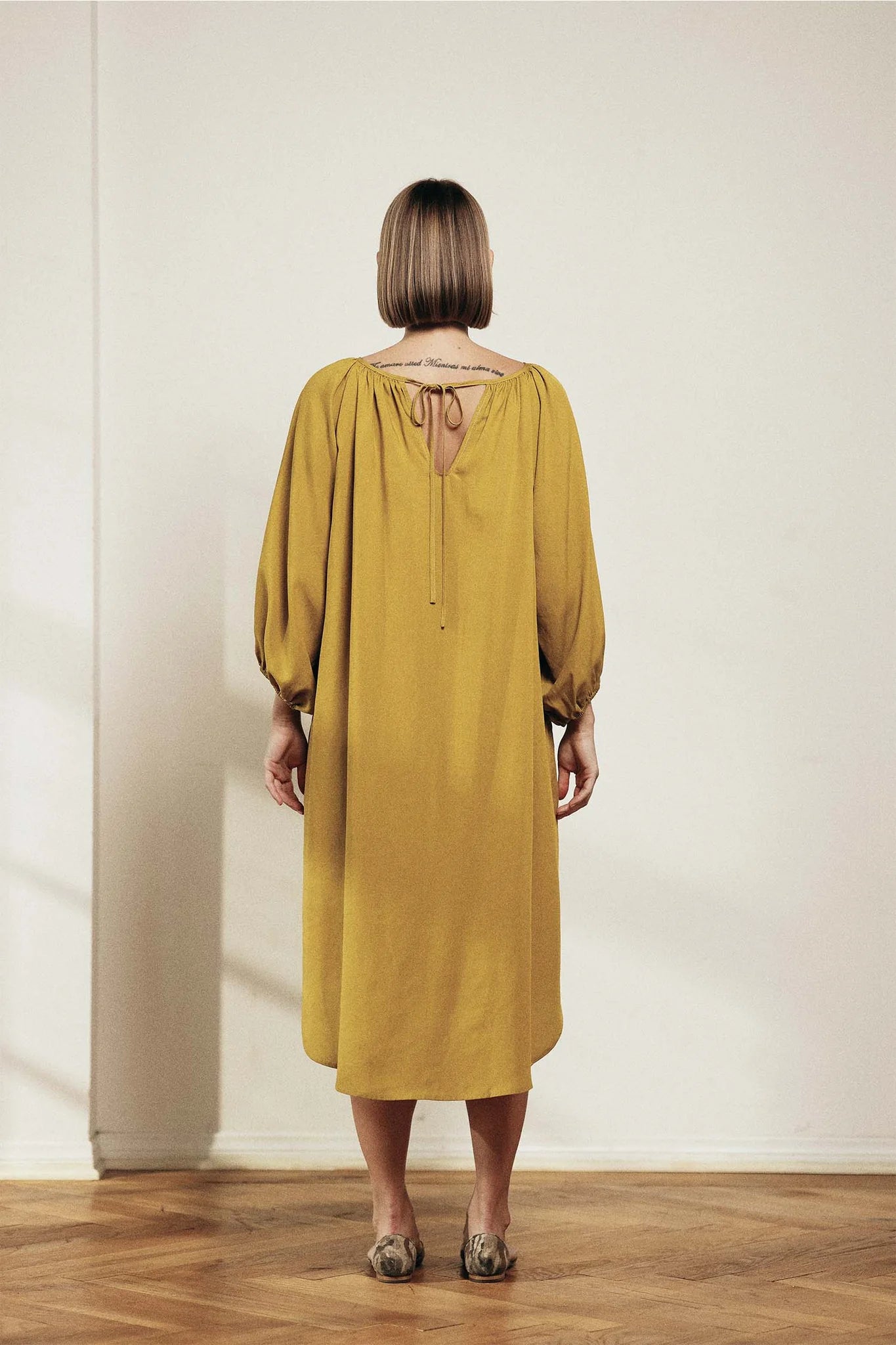 Crewneck Peasant Midi Dress