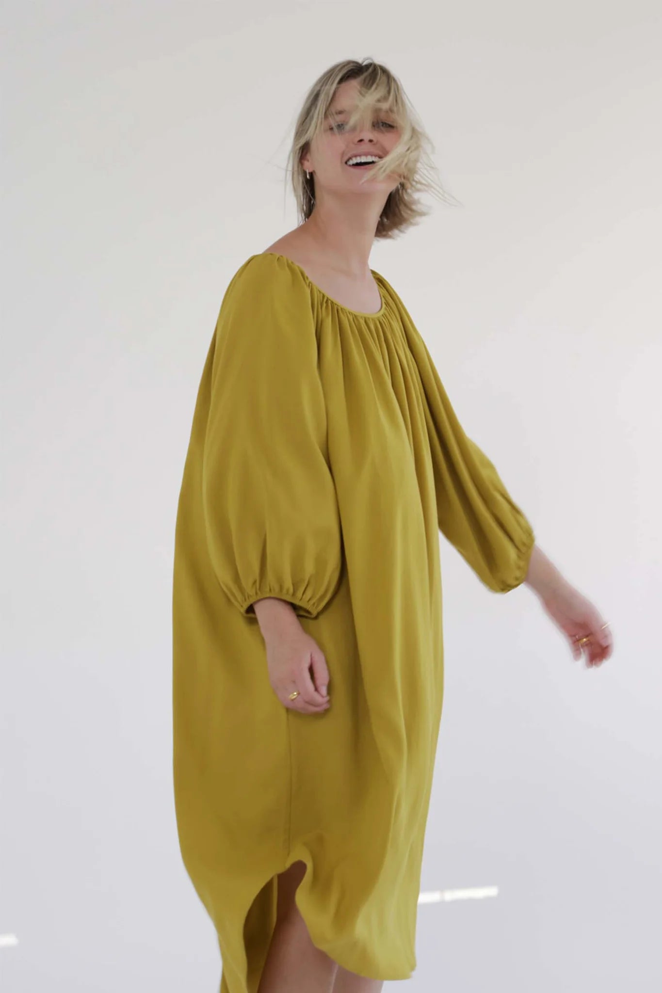 Crewneck Peasant Midi Dress