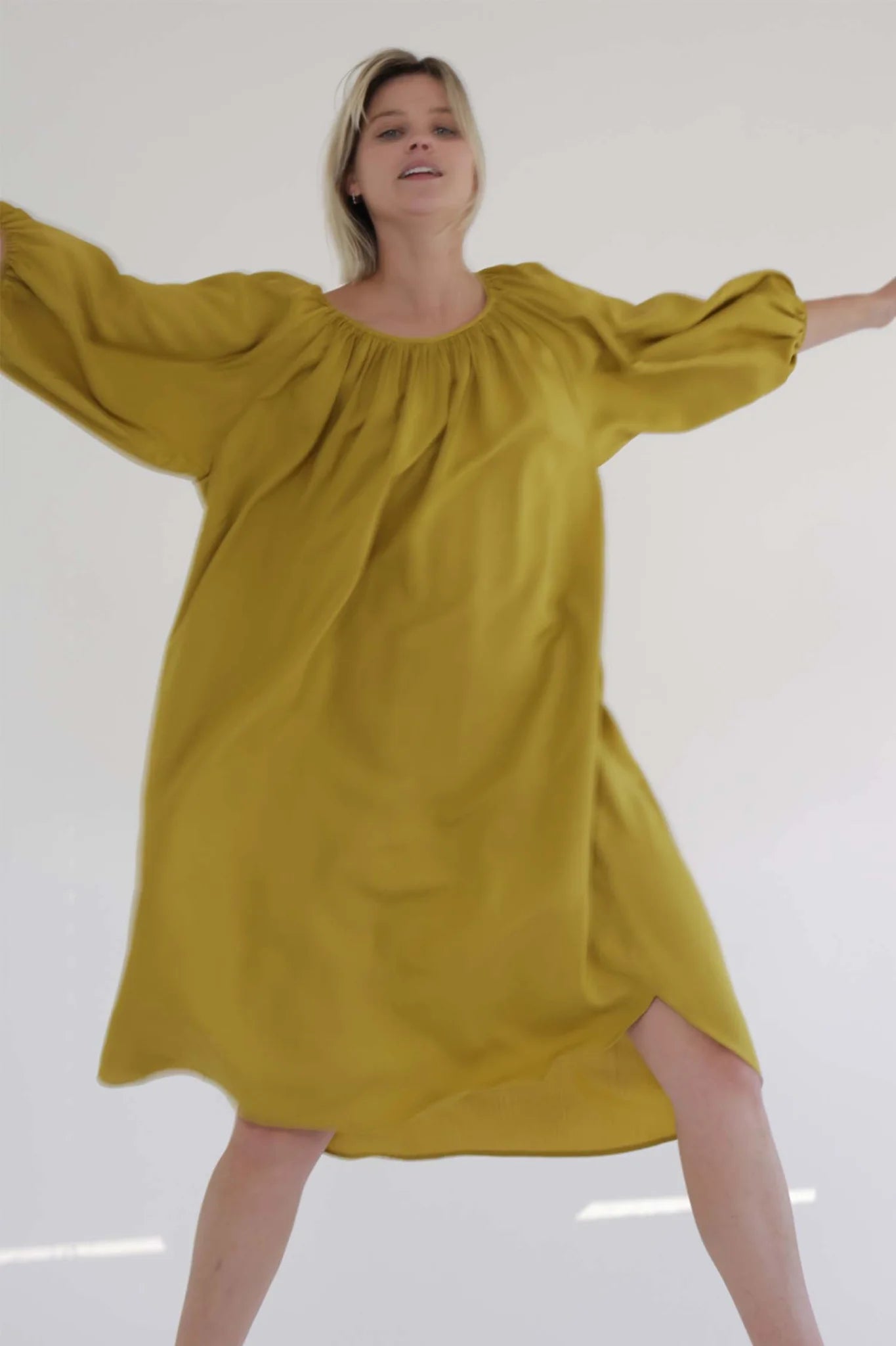 Crewneck Peasant Midi Dress