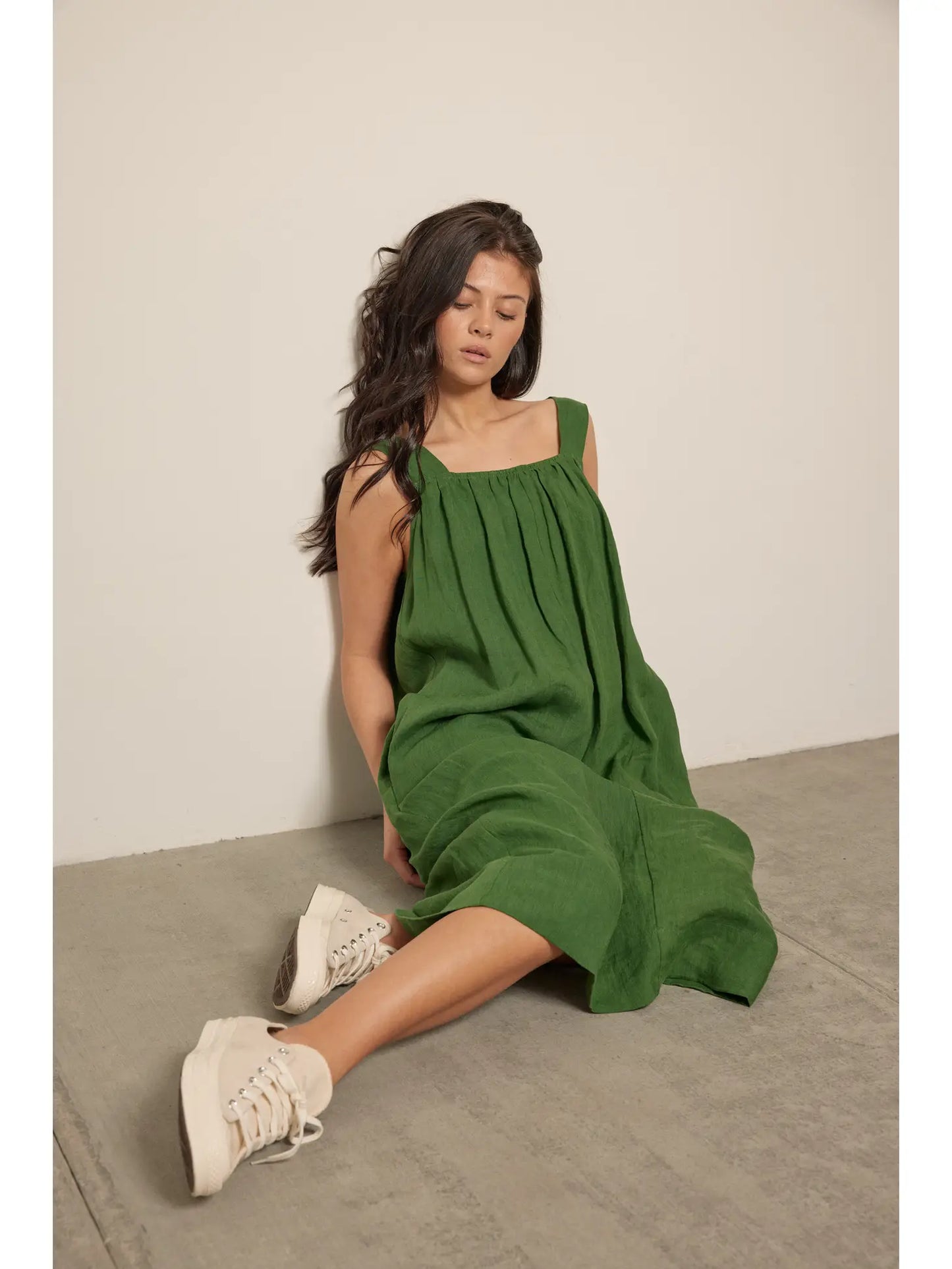 Shoulder Tie Linen Dress
