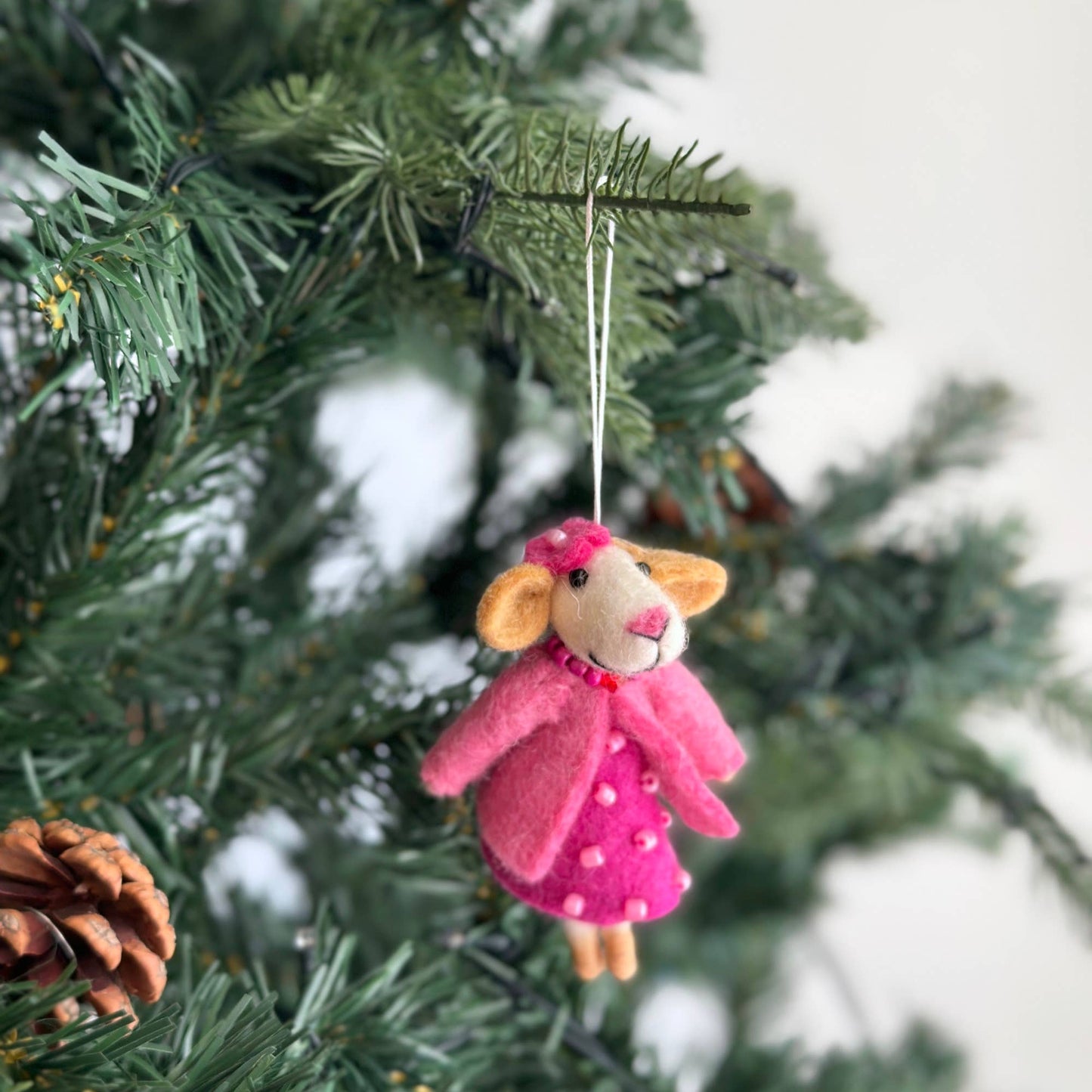 Felt Mouse Lady Christmas Ornament