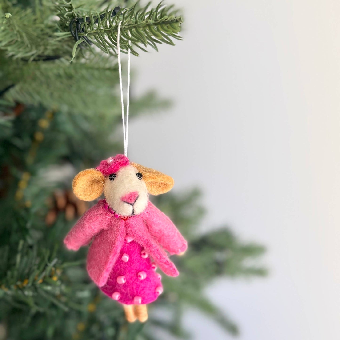 Felt Mouse Lady Christmas Ornament
