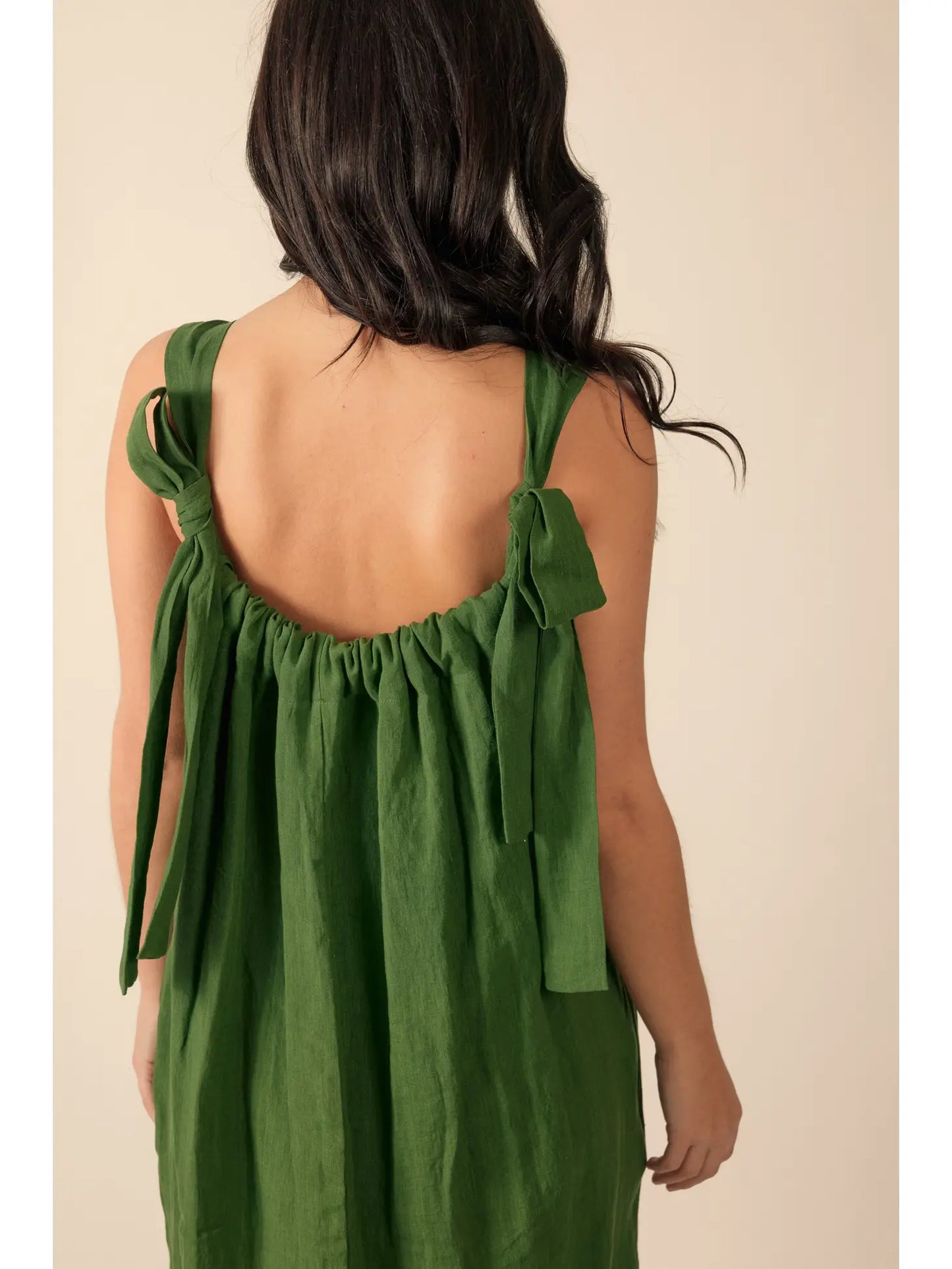 Shoulder Tie Linen Dress