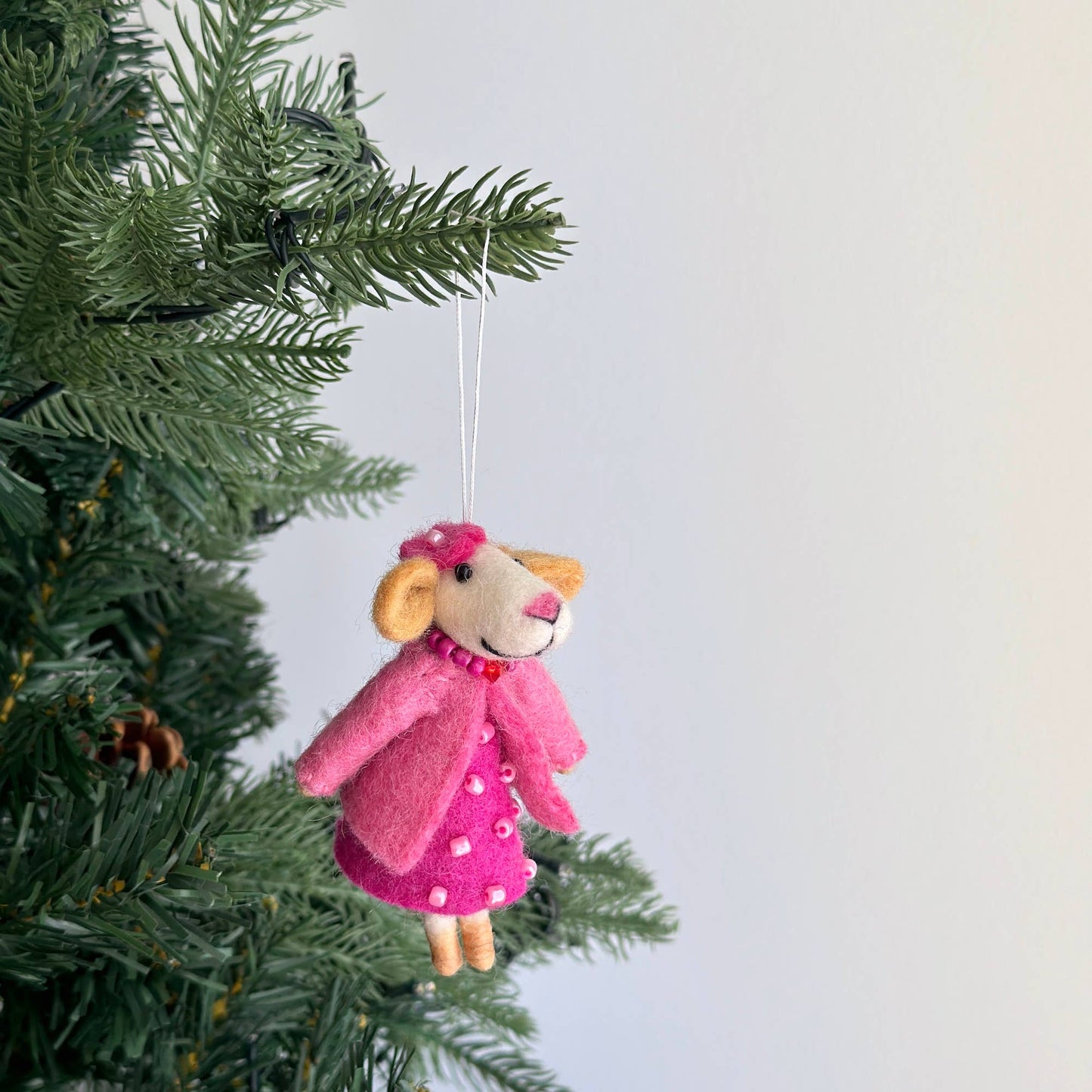 Felt Mouse Lady Christmas Ornament