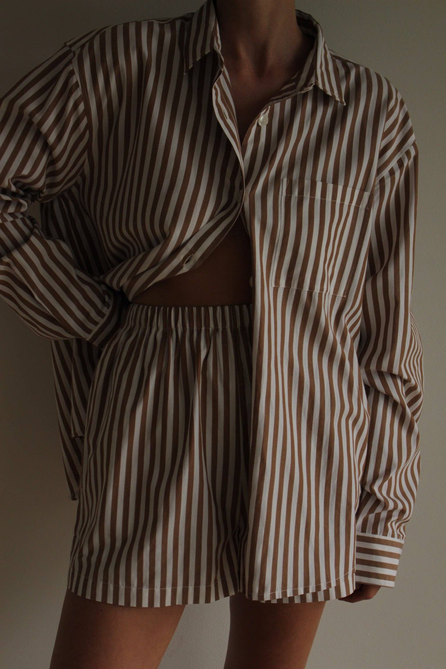 Arlo Paper Cotton Button Up: Caramel + Cream Stripe