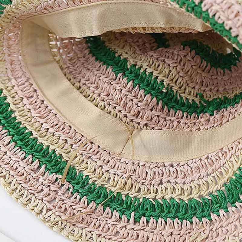 Dipped Shop - Casual Color Block Woven Staw Beach Buckt Hat 8BK6HAT23: Blue
