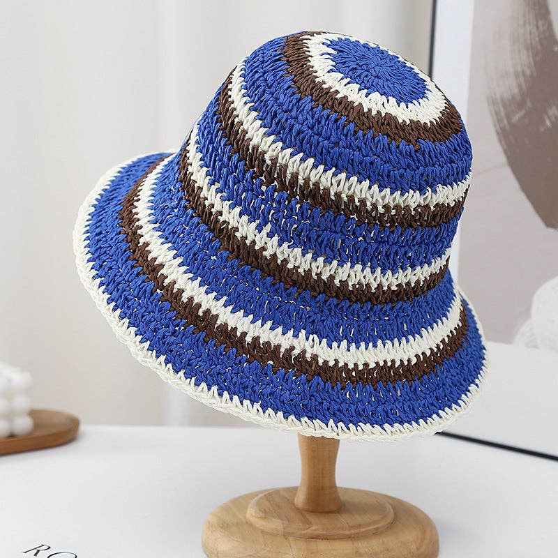 Dipped Shop - Casual Color Block Woven Staw Beach Buckt Hat 8BK6HAT23: Pink