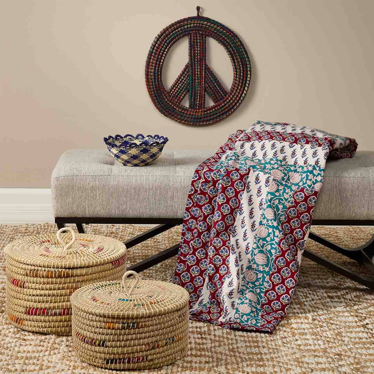 SERRV International - Gingham Scallop Basket