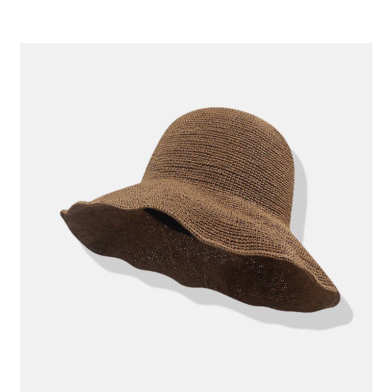 Dipped Shop - Casual Wide Brim Handwoven Straw Bucket Hat DP25E415: Khaki 8cm
