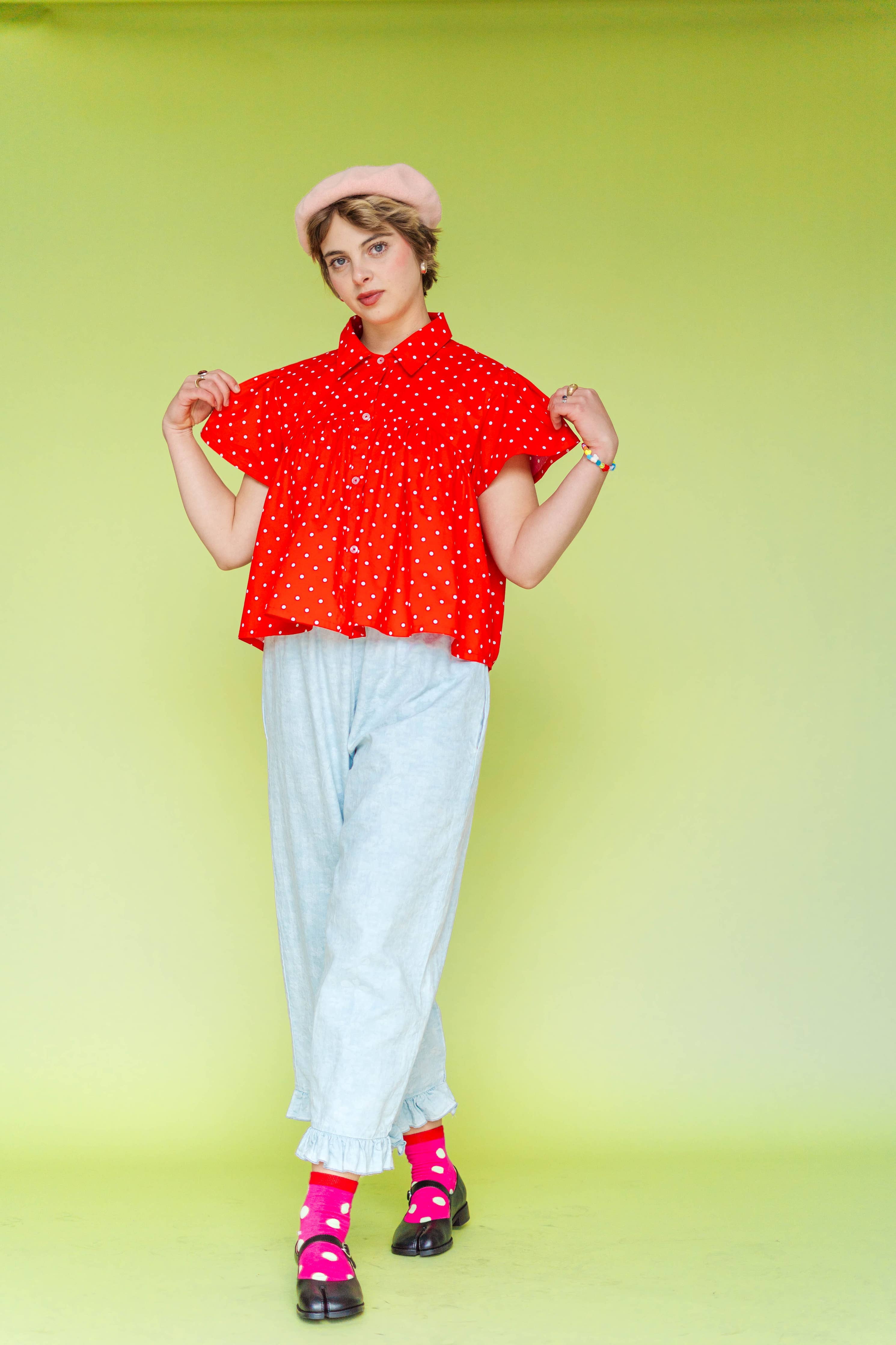 Floral Chambray Ruffle Pants