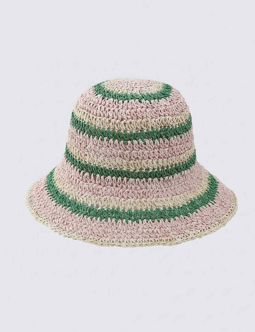 Dipped Shop - Casual Color Block Woven Staw Beach Buckt Hat 8BK6HAT23: Blue