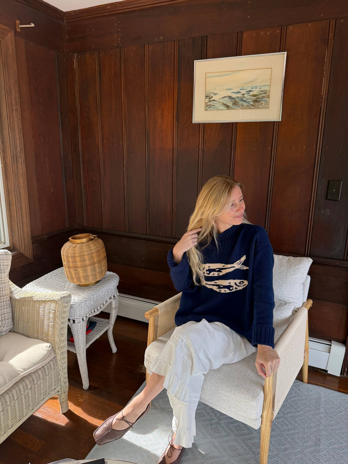 Beaten Path Co - NAVY COTTON FISH SWEATER: Small