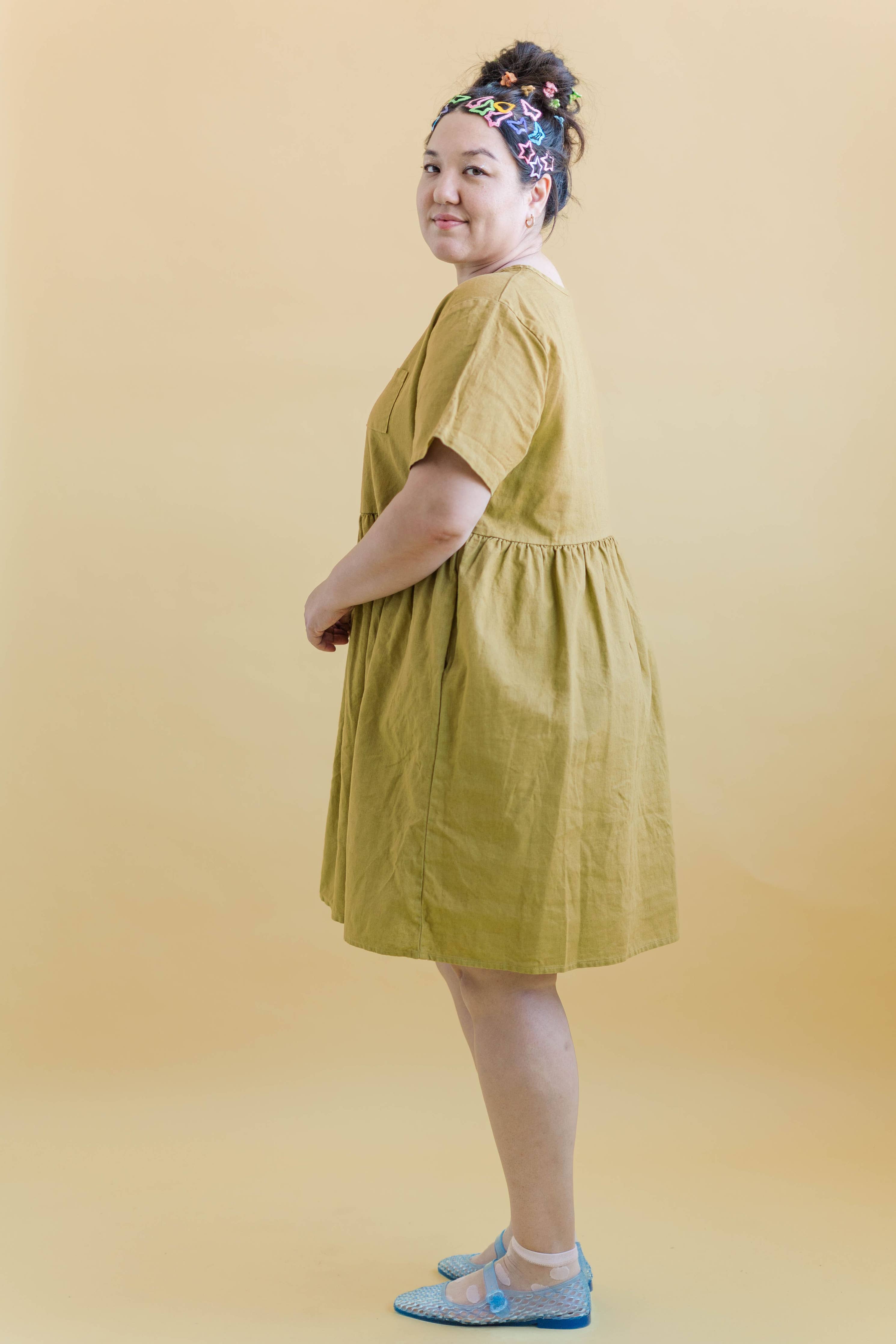 Green Linen Pocket Shirtdress