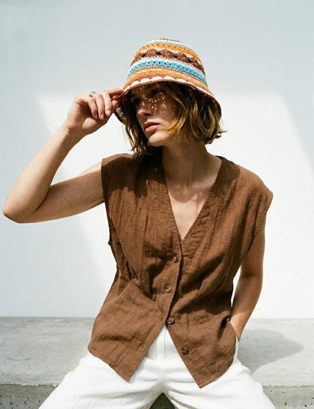 Dipped Shop - Fashion Color Block Striped Knit Bucket Hat 8BK6HAT41: Green
