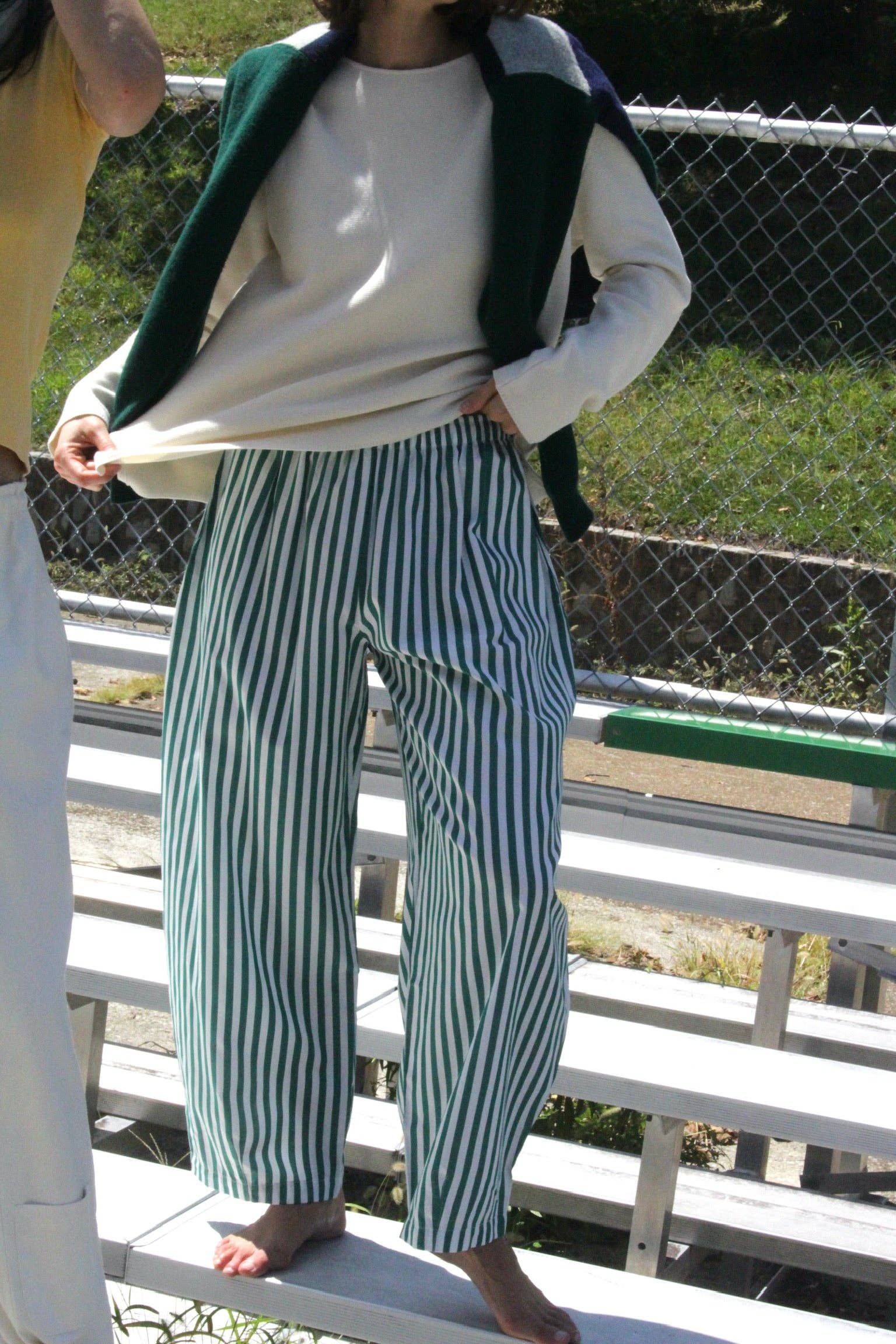 Camden Striped Poplin Curve Pant | Green & White Stripe