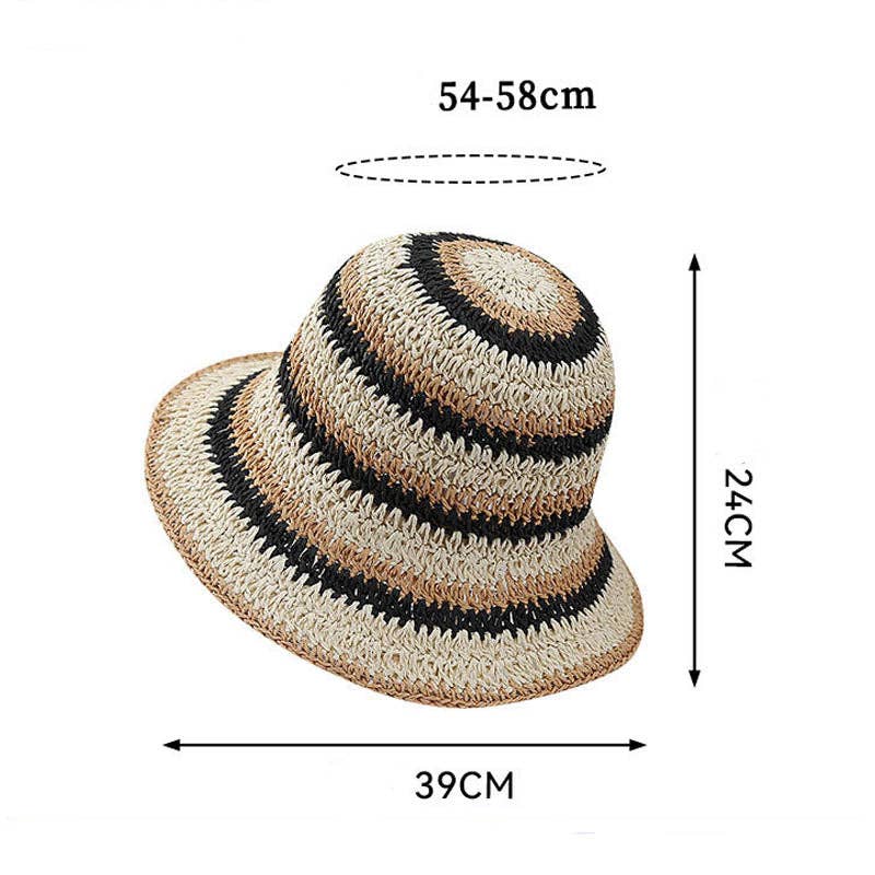 Dipped Shop - Casual Color Block Woven Staw Beach Buckt Hat 8BK6HAT23: Pink