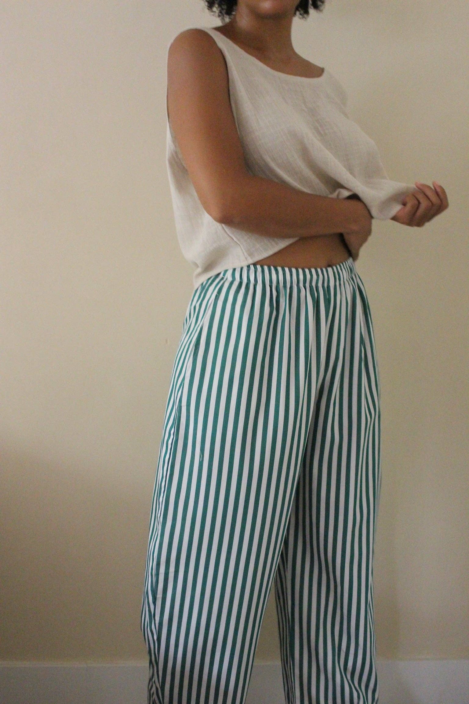 Camden Striped Poplin Curve Pant | Green & White Stripe