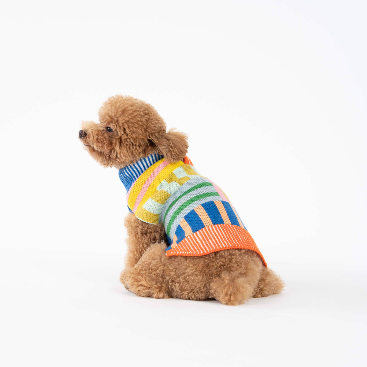Patchwork Stripe Dog Sweater: Rainbow