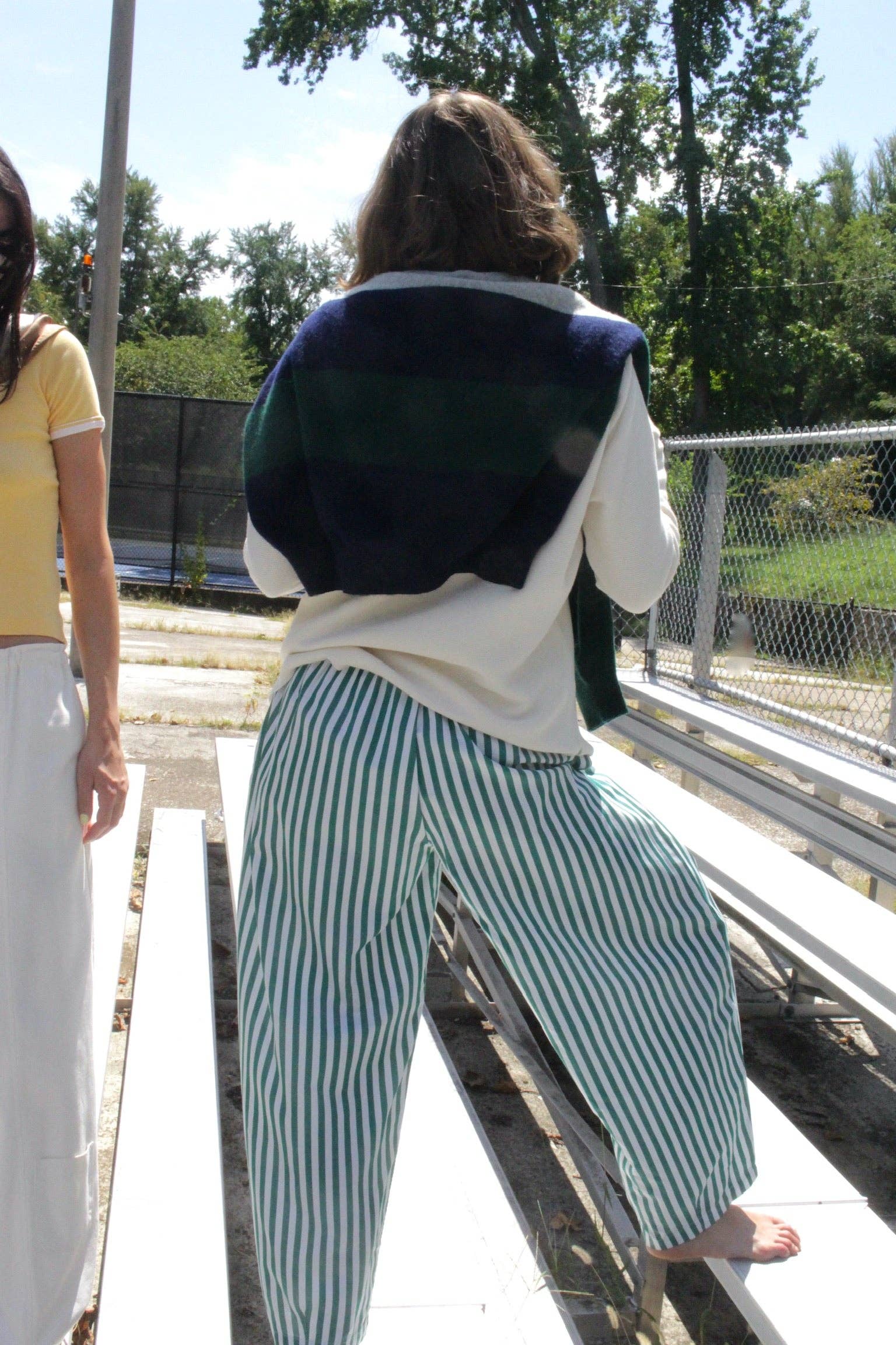 Camden Striped Poplin Curve Pant | Green & White Stripe