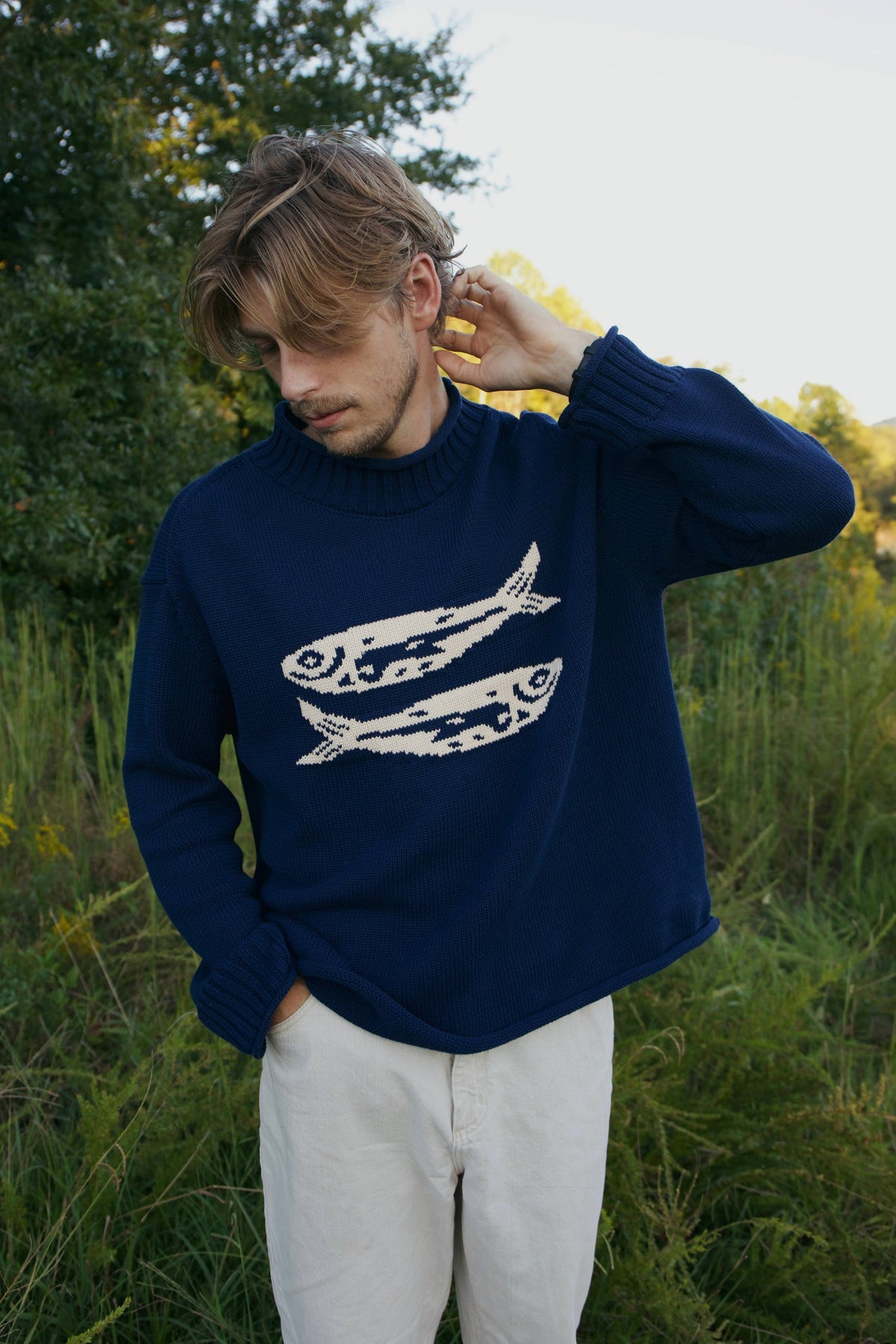 Beaten Path Co - NAVY COTTON FISH SWEATER: Small