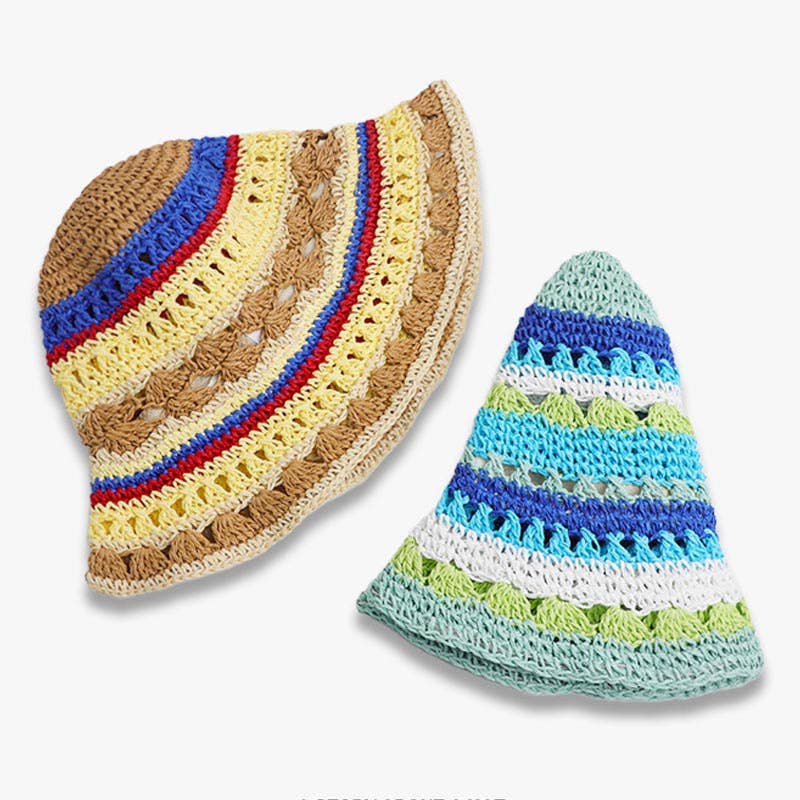 Dipped Shop - Fashion Color Block Striped Knit Bucket Hat 8BK6HAT41: Green