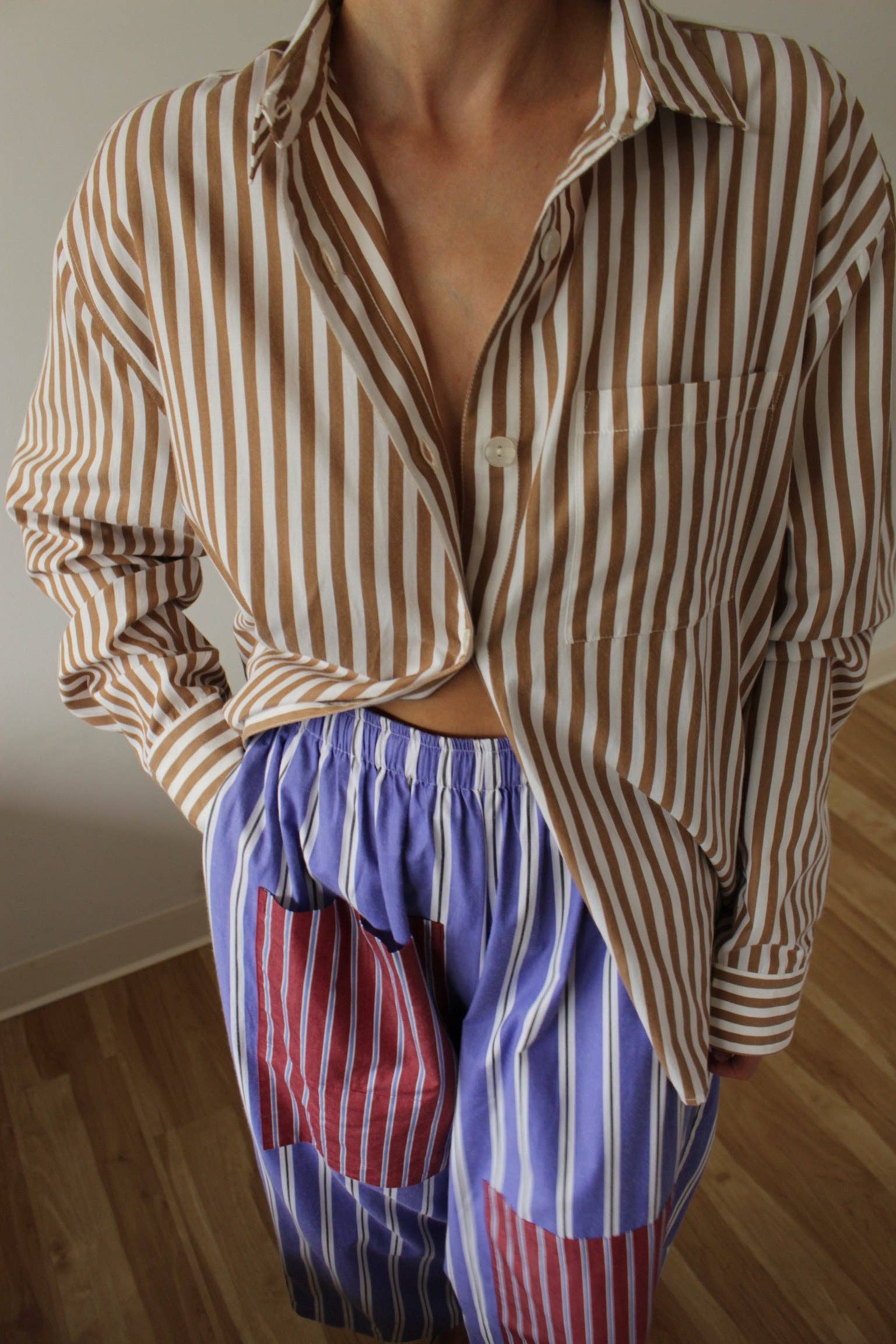 Arlo Paper Cotton Button Up: Caramel + Cream Stripe