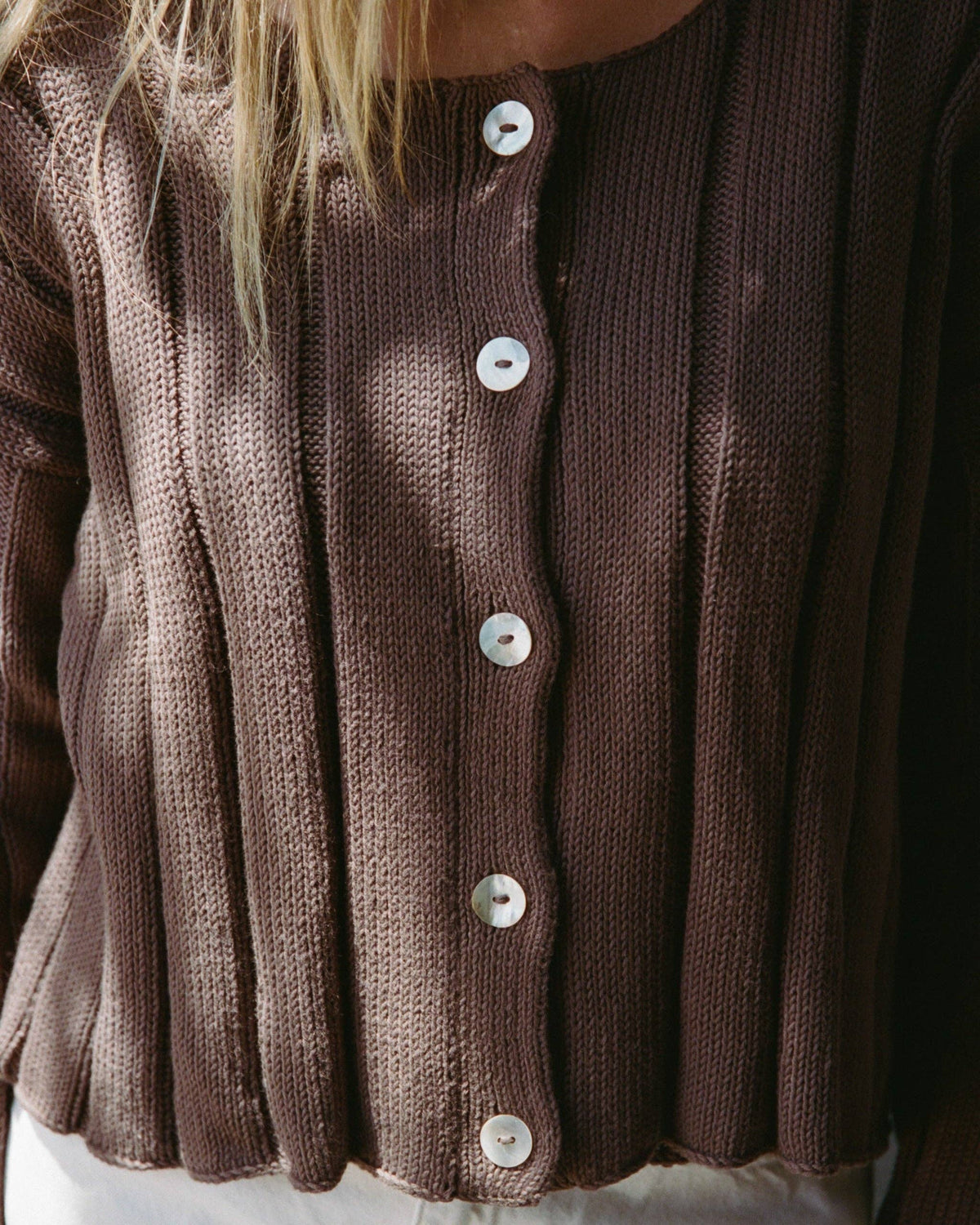 Anne Ribbed Knit Cardigan | Chocolate