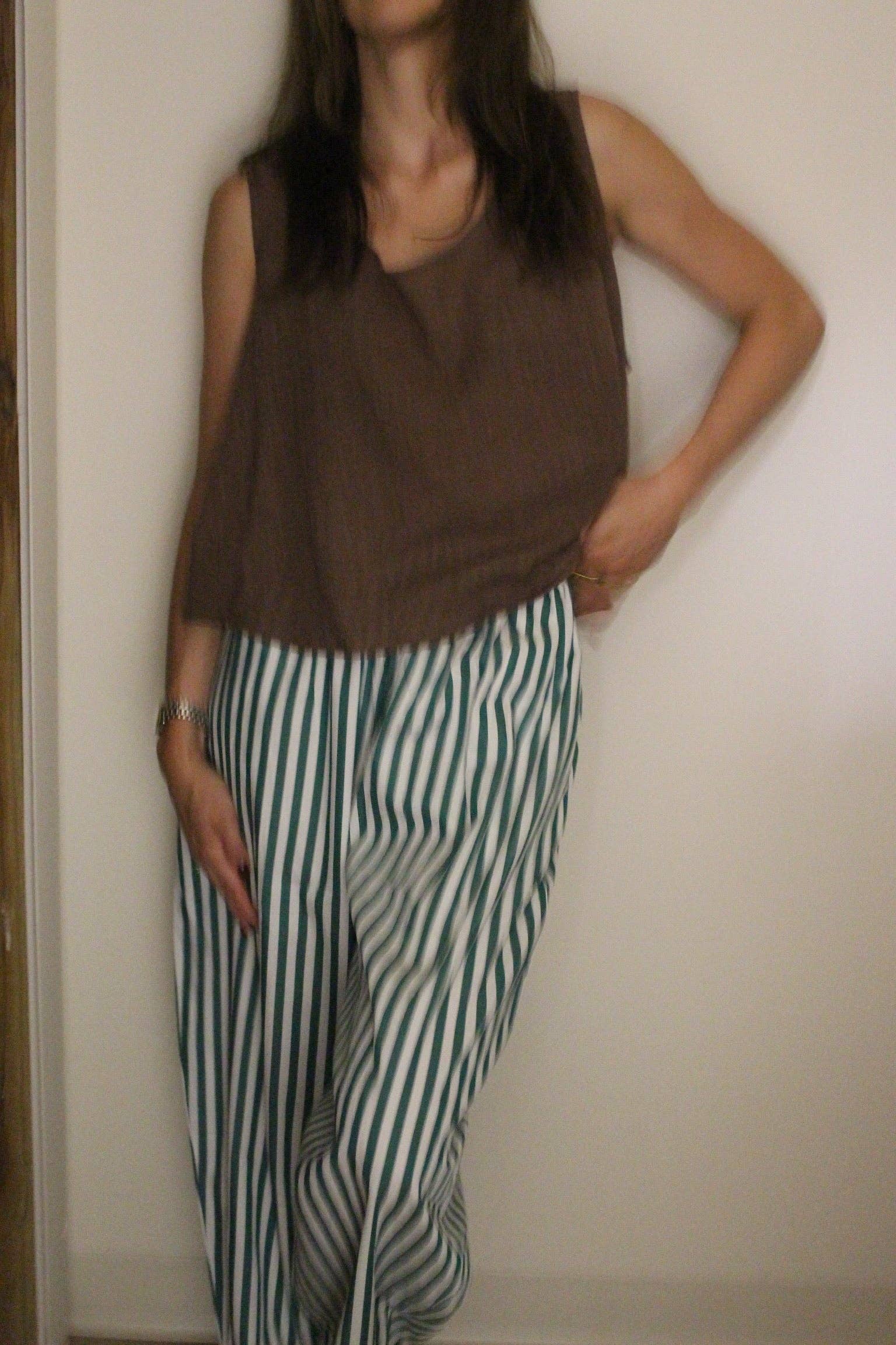 Camden Striped Poplin Curve Pant | Green & White Stripe