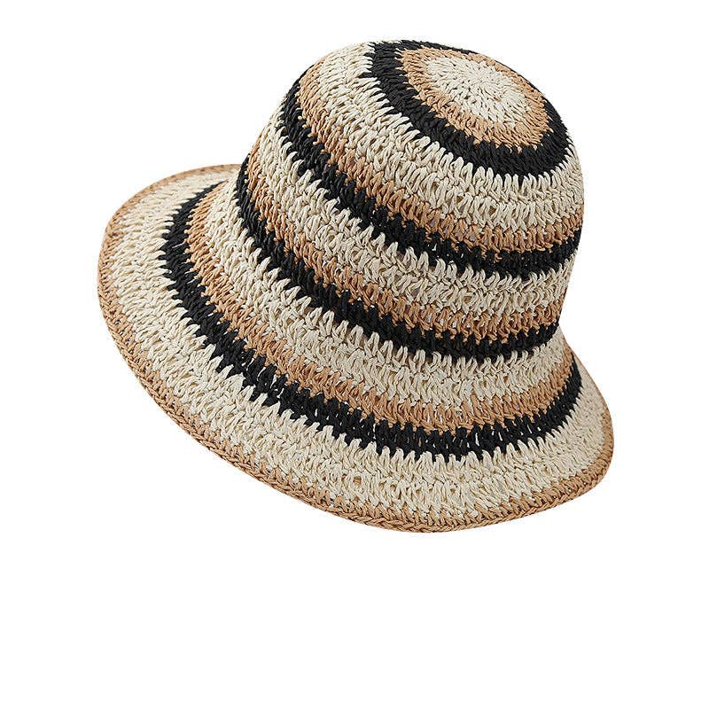 Dipped Shop - Casual Color Block Woven Staw Beach Buckt Hat 8BK6HAT23: Rose