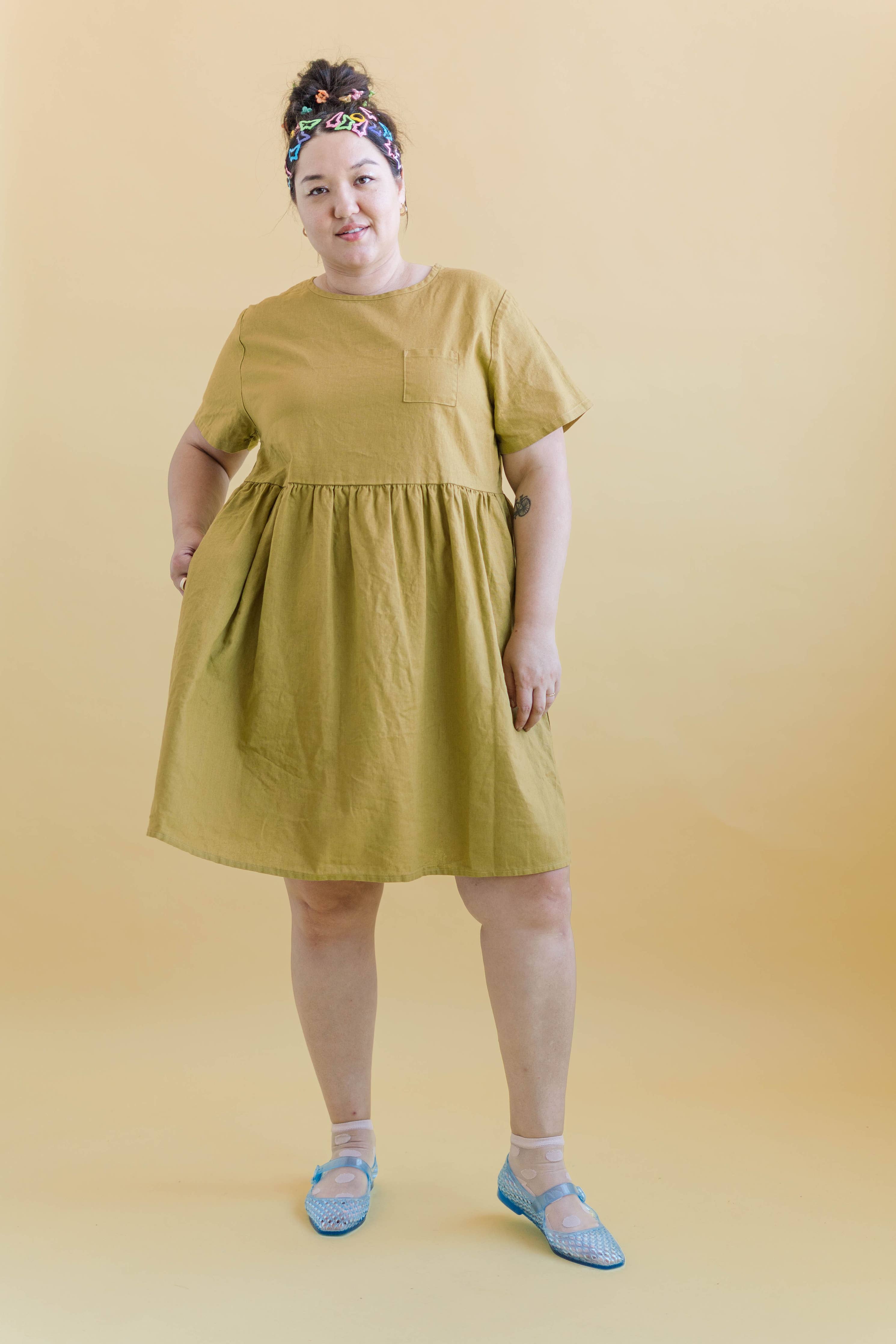 Green Linen Pocket Shirtdress