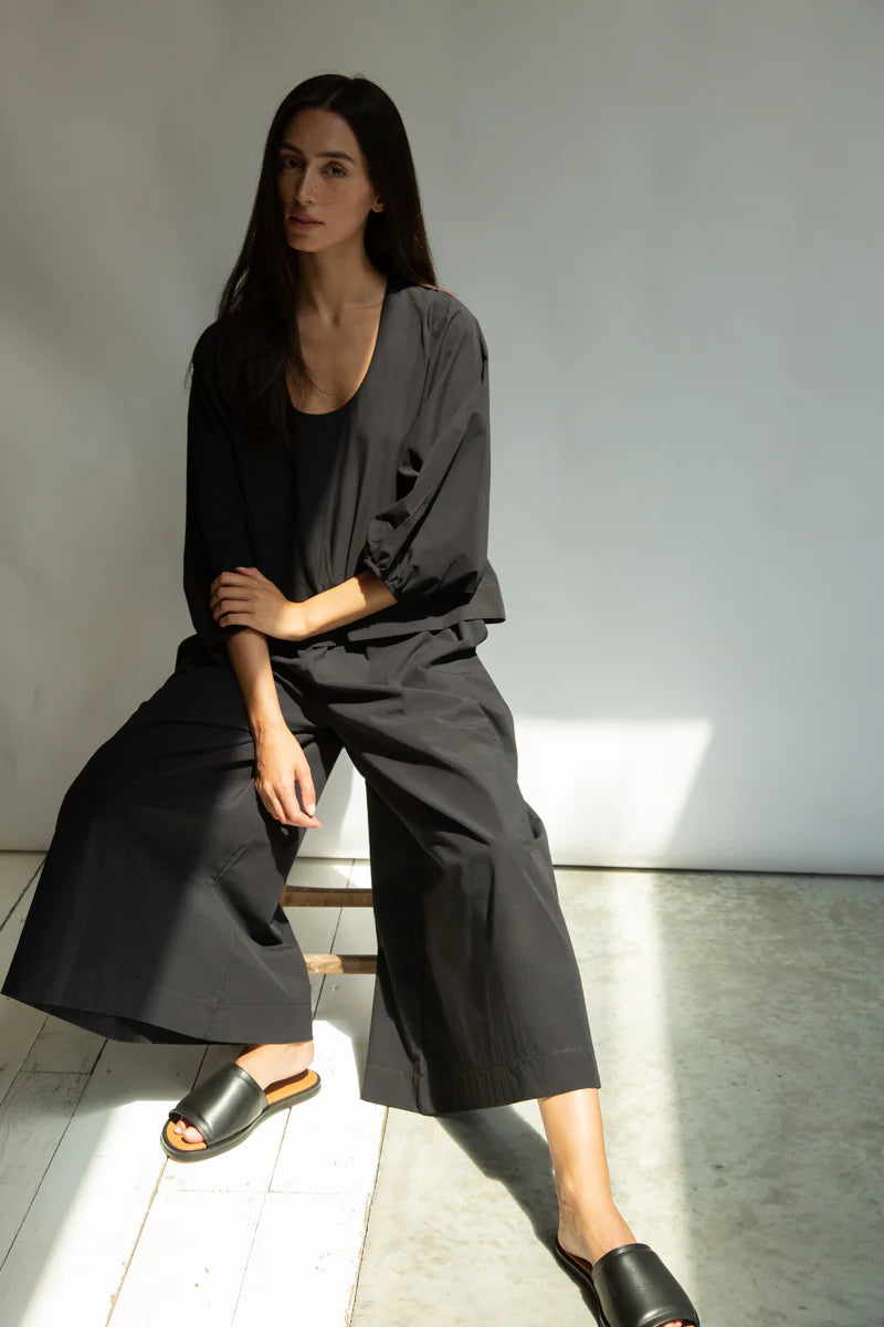Renee Organic Cotton Poplin Top | Black