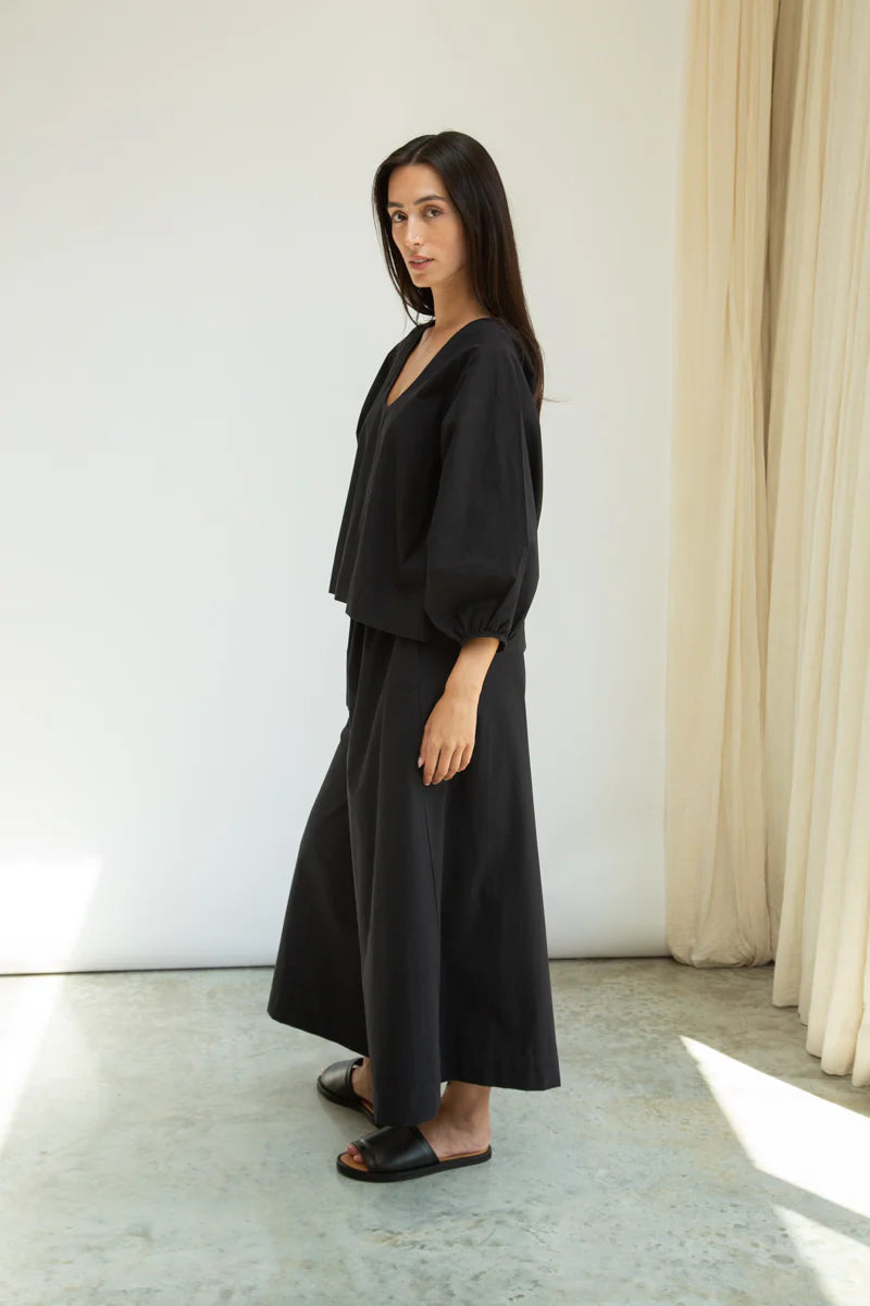 Renee Organic Cotton Poplin Top | Black