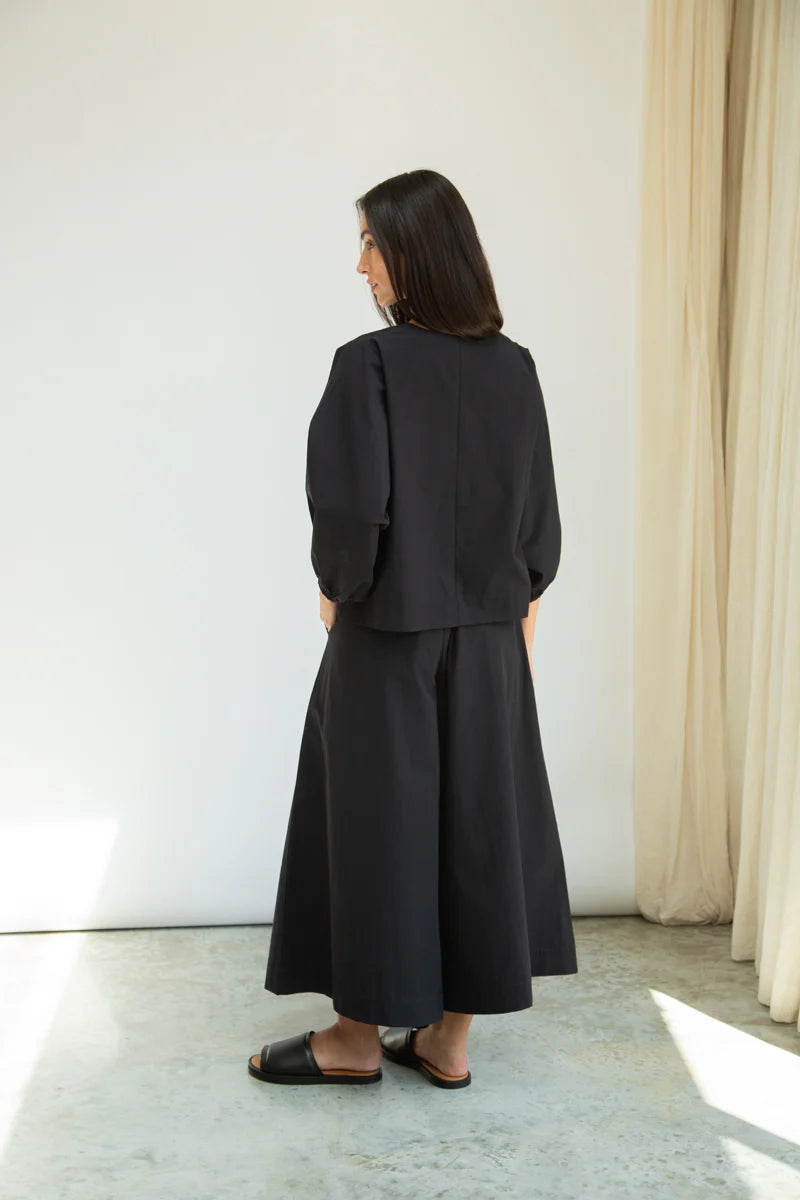 Renee Organic Cotton Poplin Top | Black