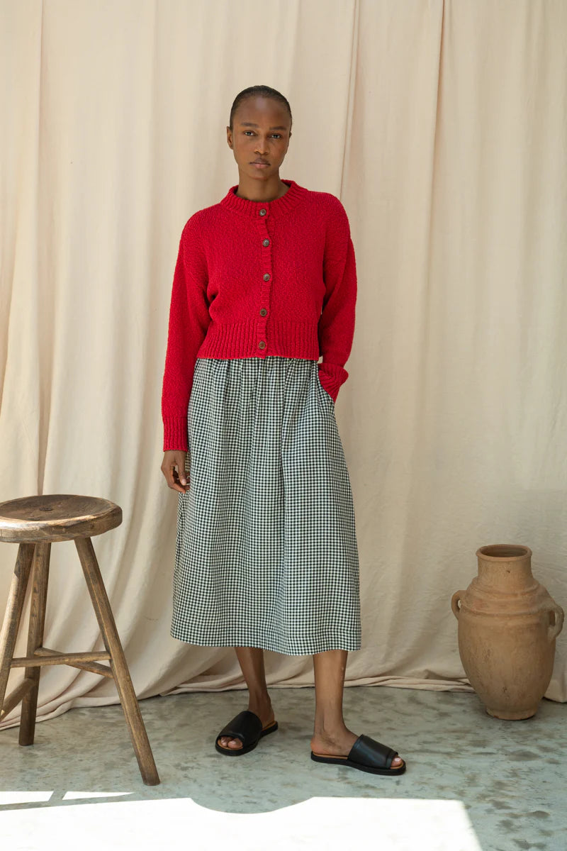 Sugi Cotton Linen Knit Cardigan | Scarlet