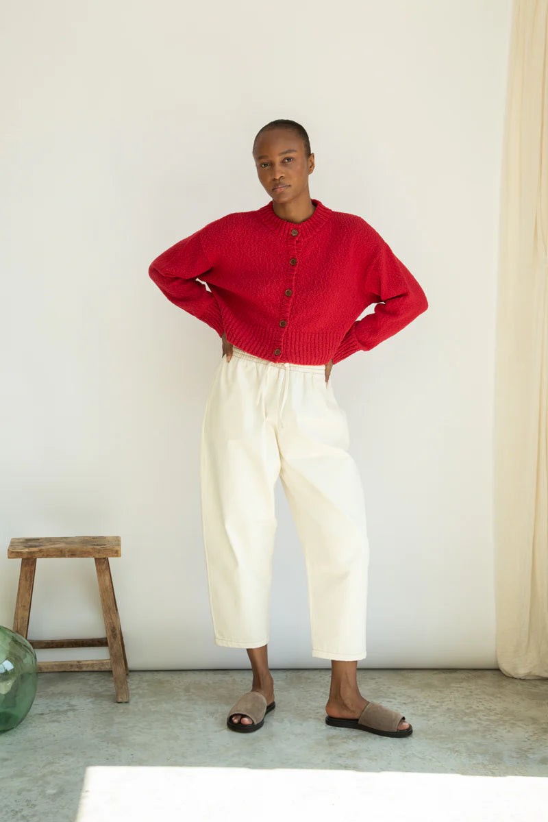 Sugi Cotton Linen Knit Cardigan | Scarlet