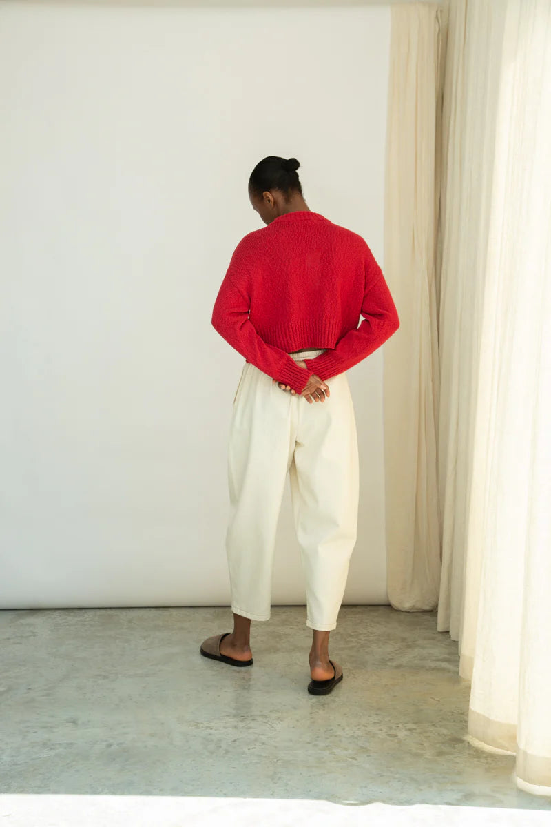 Sugi Cotton Linen Knit Cardigan | Scarlet