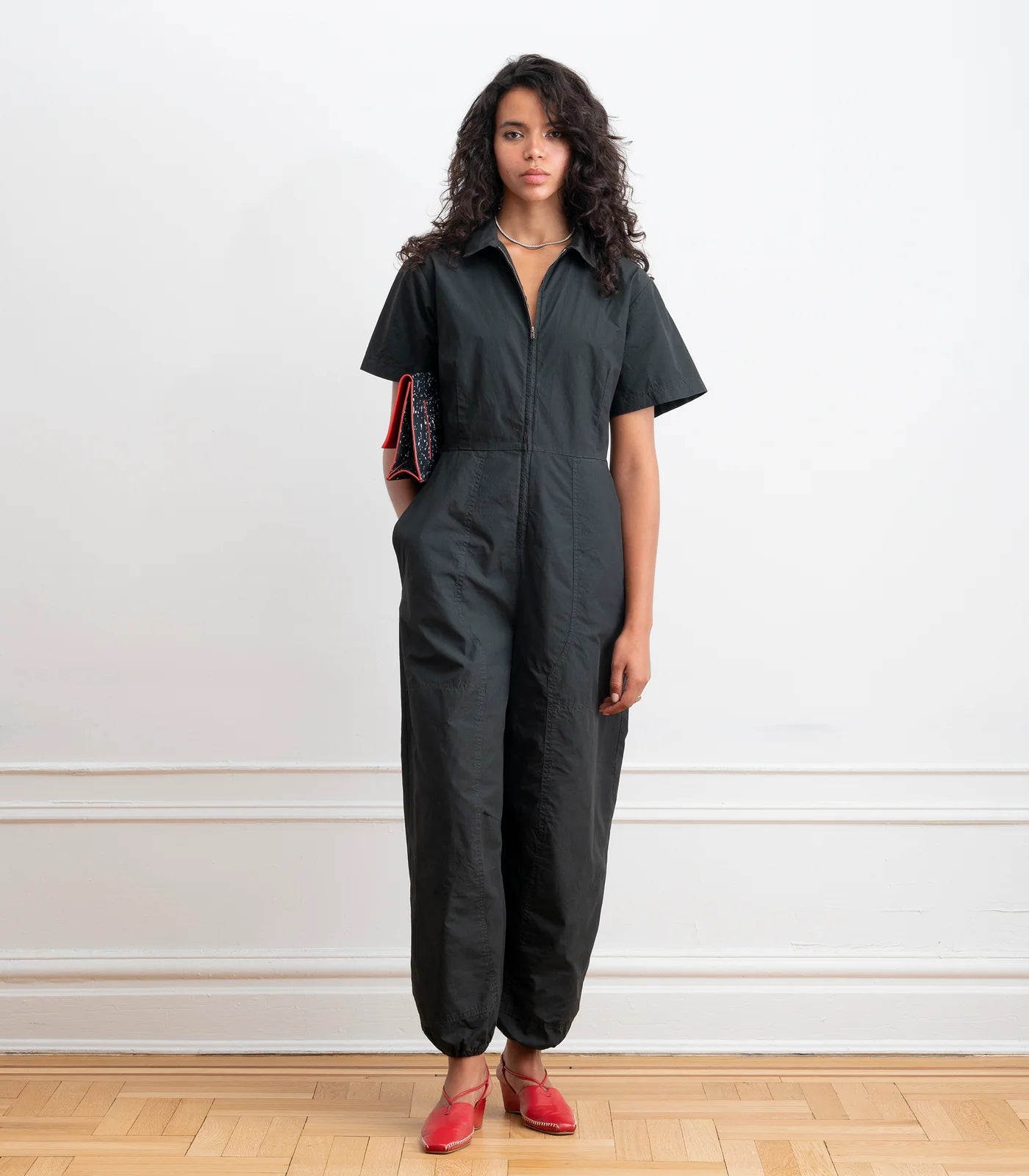 Clara Short Sleeve Parachute Leg Jumpsuit | Black