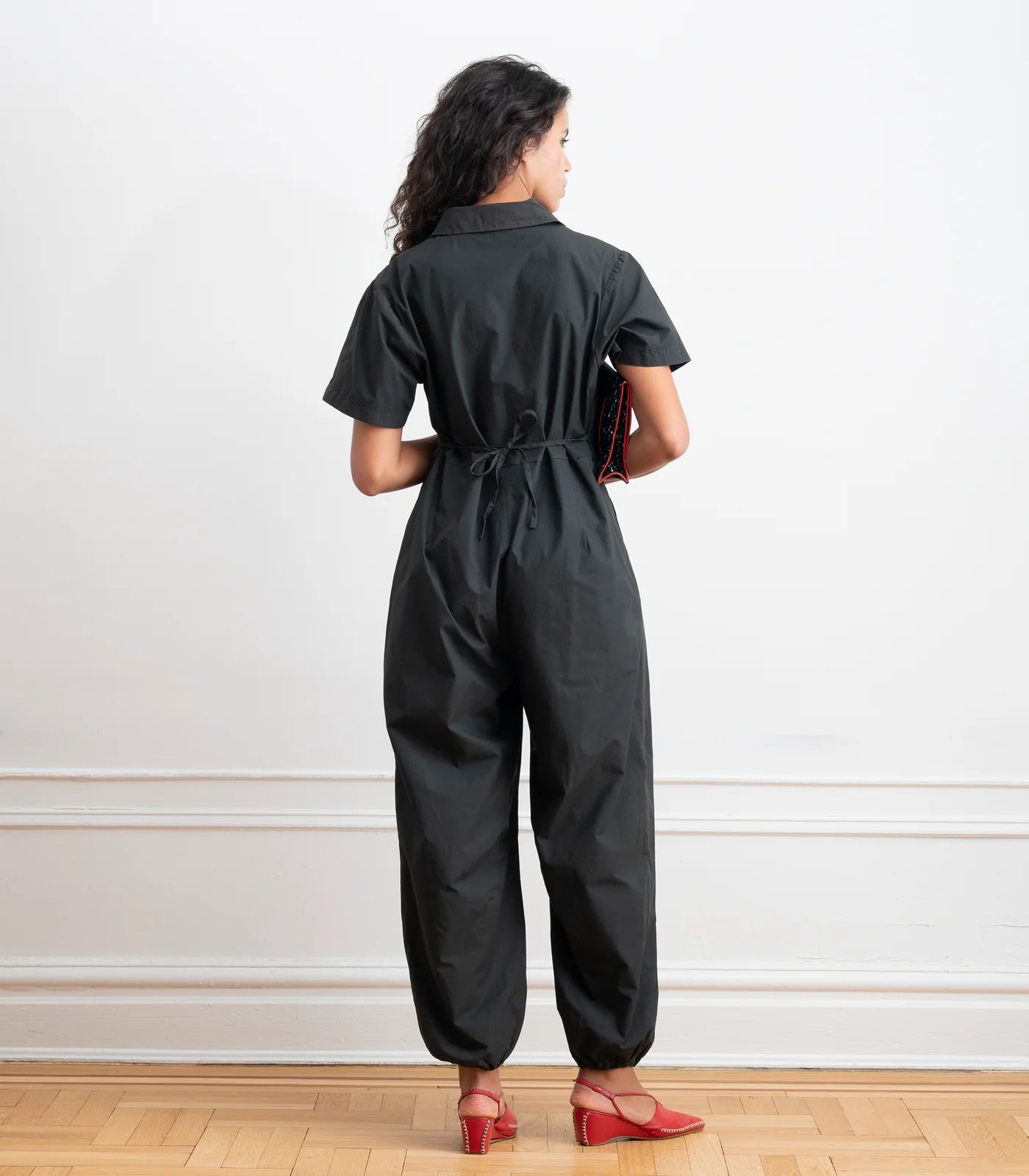 Clara Short Sleeve Parachute Leg Jumpsuit | Black